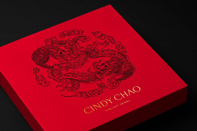 gift box with dragon illustration for Cindy Chao, red lacquer