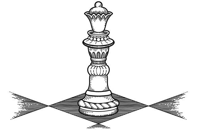 fine line illustration of a queen chess piece