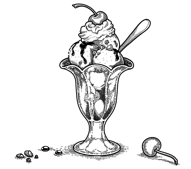 illustration d'un sundae glacé avec garnitures