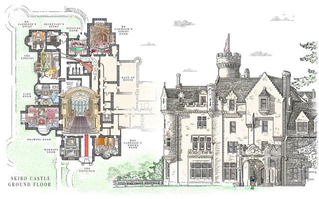 plan illustré et carte des jardins d'un château