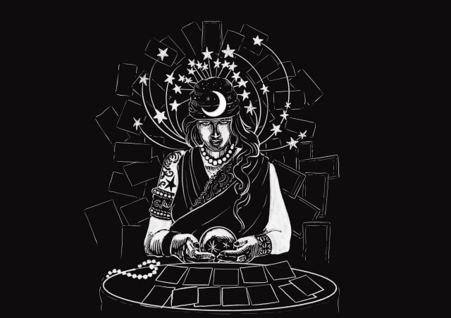 illustration of a sorcerer character with a cristal ball