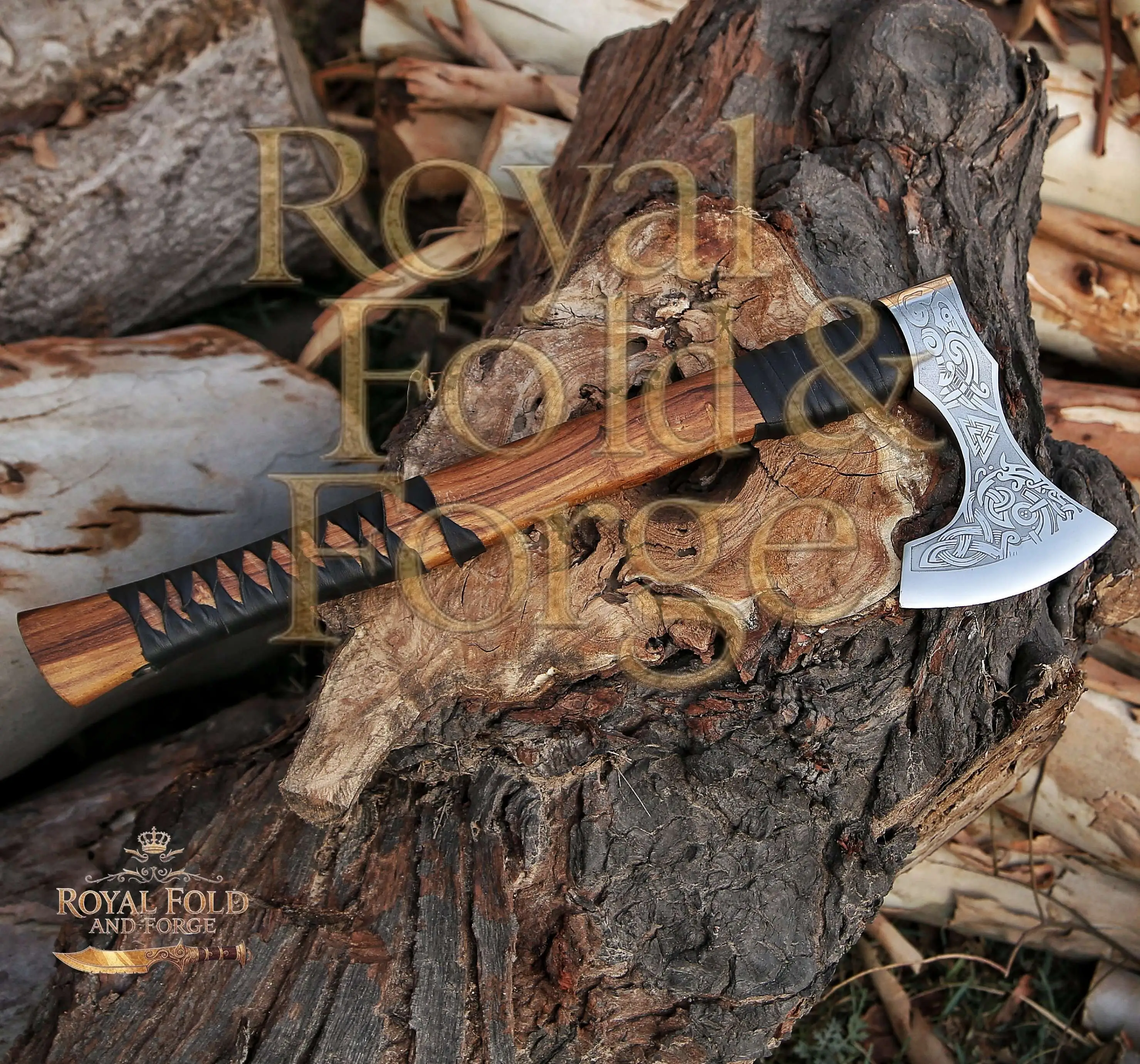 Hand-Forged Heritage Style Outdoor Tool with Braided Grip & Leather Sheath – Royal Fold & Forge