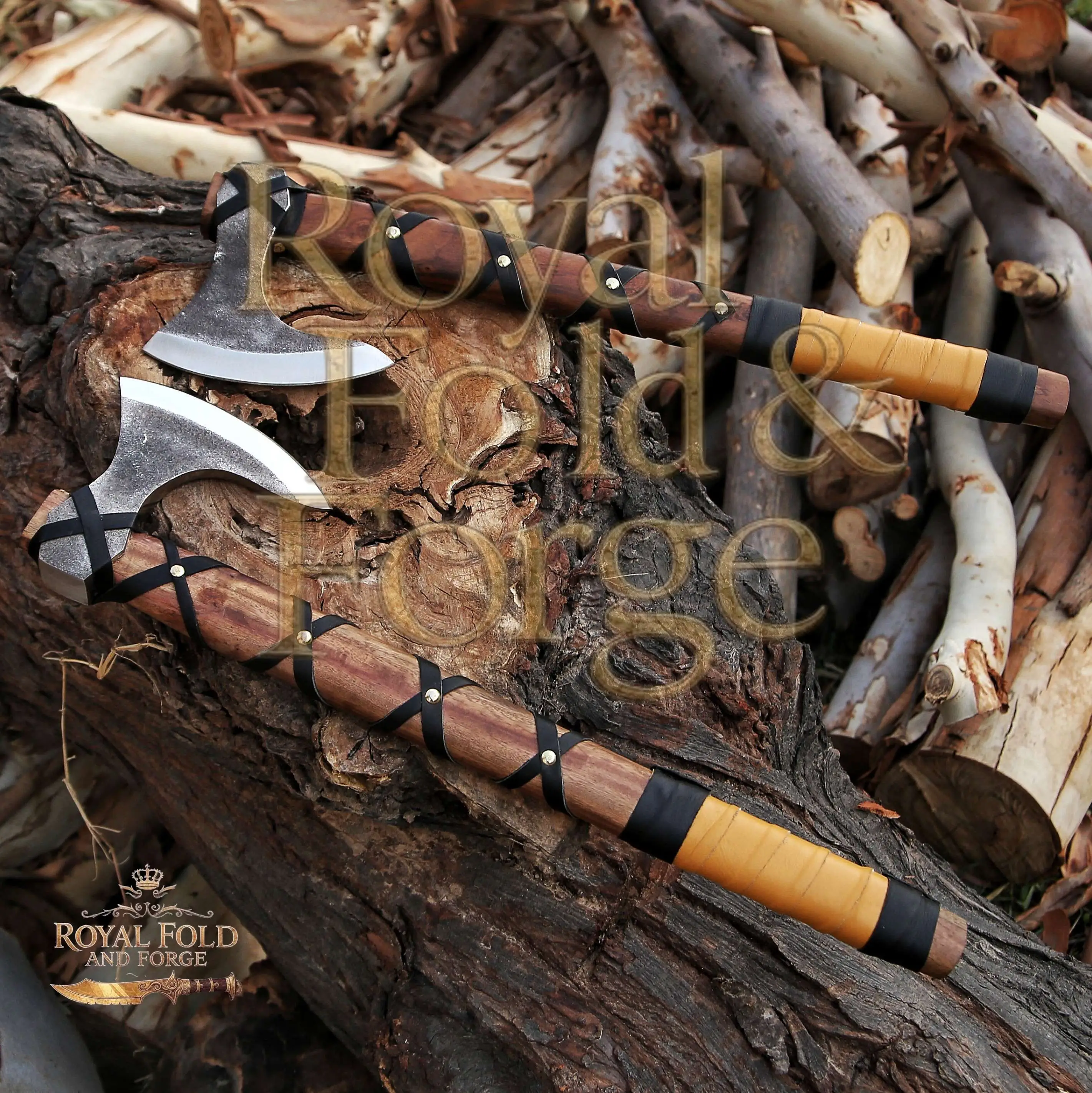Dual Hand-Forged Viking-Inspired Throwing Tool Set with Wrapped Grips – Royal Fold & Forge