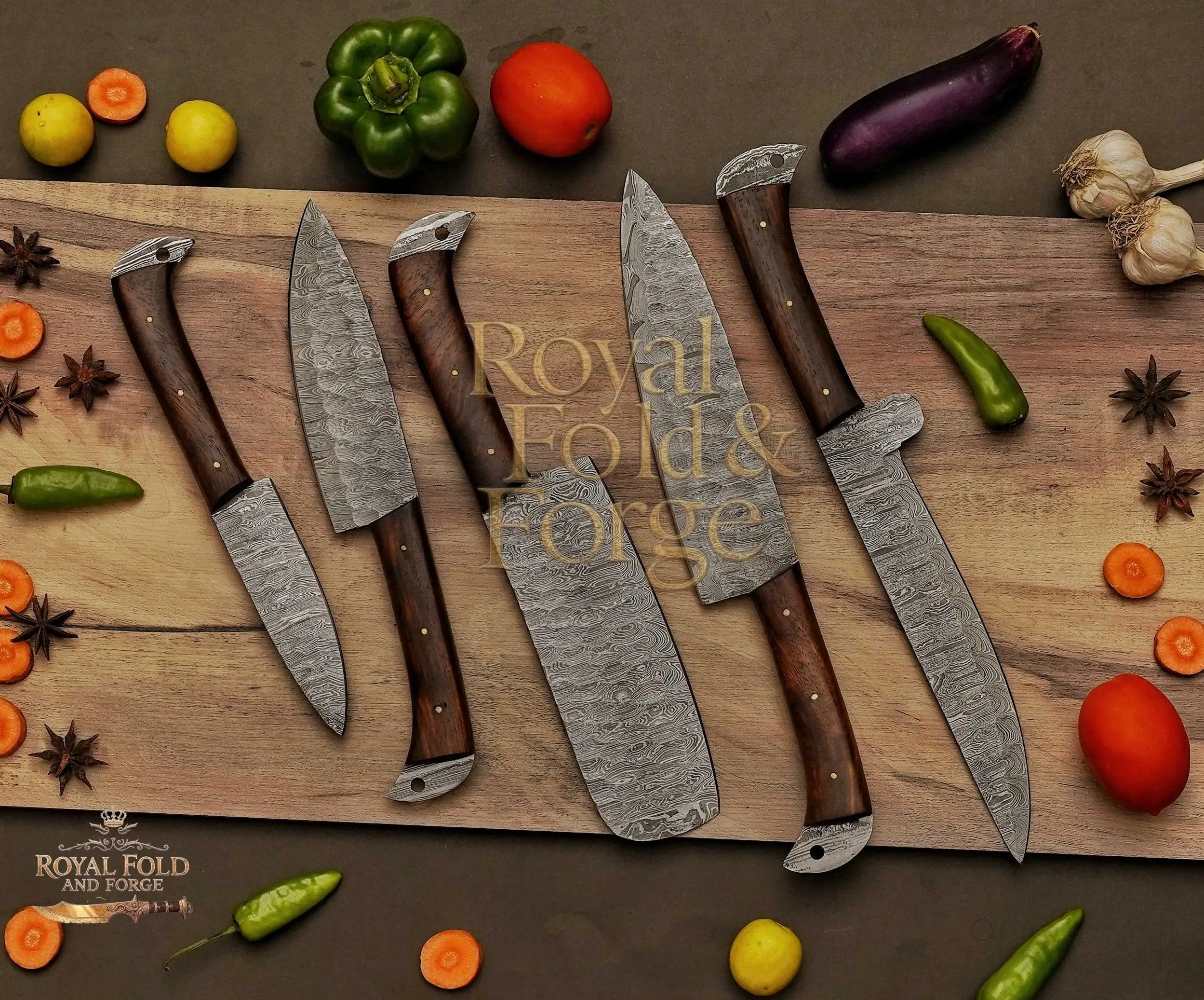 Premium Damascus Steel Knife Set - Royal Fold & Forge