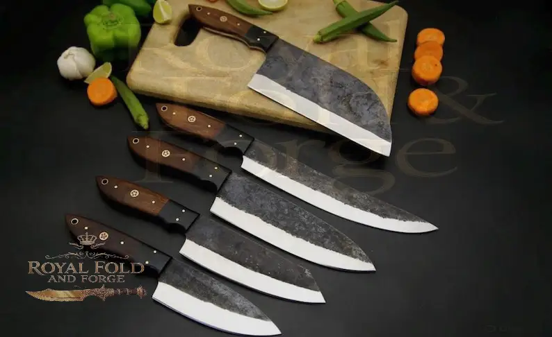 Detailed view 2 of Hand-forged Damascus steel 6-Piece Forged Carbon Steel Kitchen Utensil Set with Natural Wood Handles – Rustic Culinary Collection