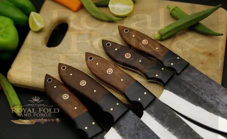 Detailed view 3 of Hand-forged Damascus steel 6-Piece Forged Carbon Steel Kitchen Utensil Set with Natural Wood Handles – Rustic Culinary Collection