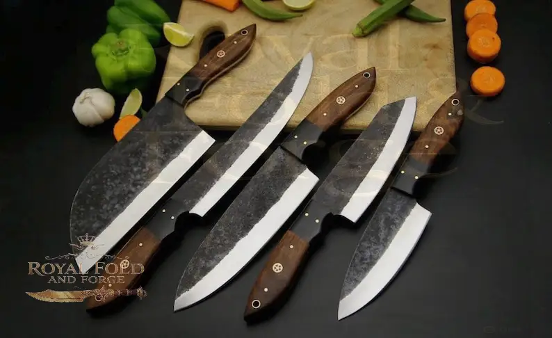 Detailed view 7 of Hand-forged Damascus steel 6-Piece Forged Carbon Steel Kitchen Utensil Set with Natural Wood Handles – Rustic Culinary Collection