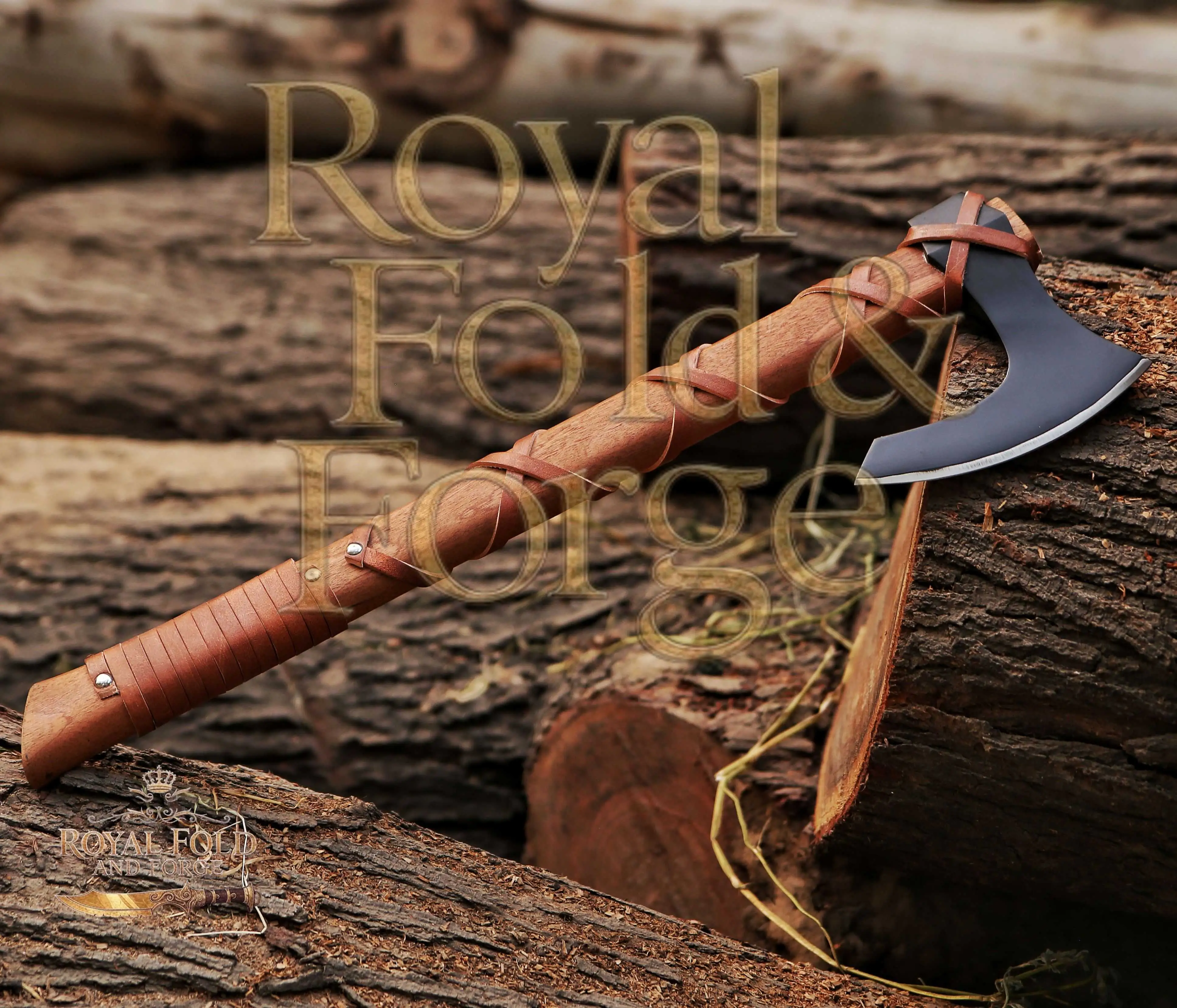 Hand-Forged Viking Style Camping Hatchet with Leather-Wrapped Handle – Royal Fold & Forge