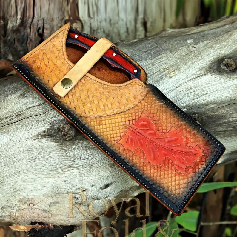 Detailed view 7 of Hand-forged Damascus steel Hand-Forged Damascus Steel Kitchen Cleaver with Full Grip Hole & Red Wood Handle | Artisan Chopper by Royal Fold and Forge