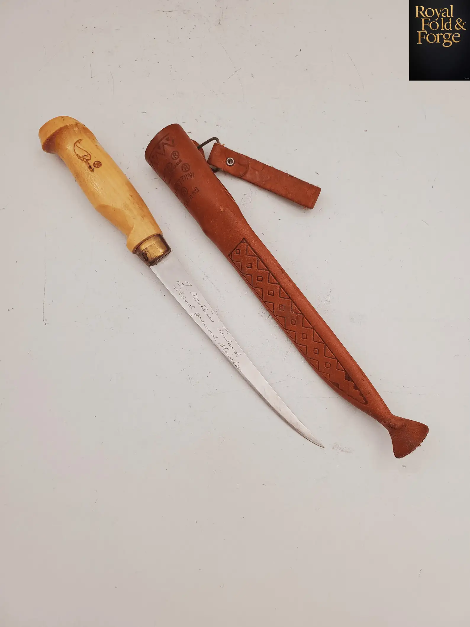 Handcrafted Wood Handle Filleting Knife with Leather Sheath