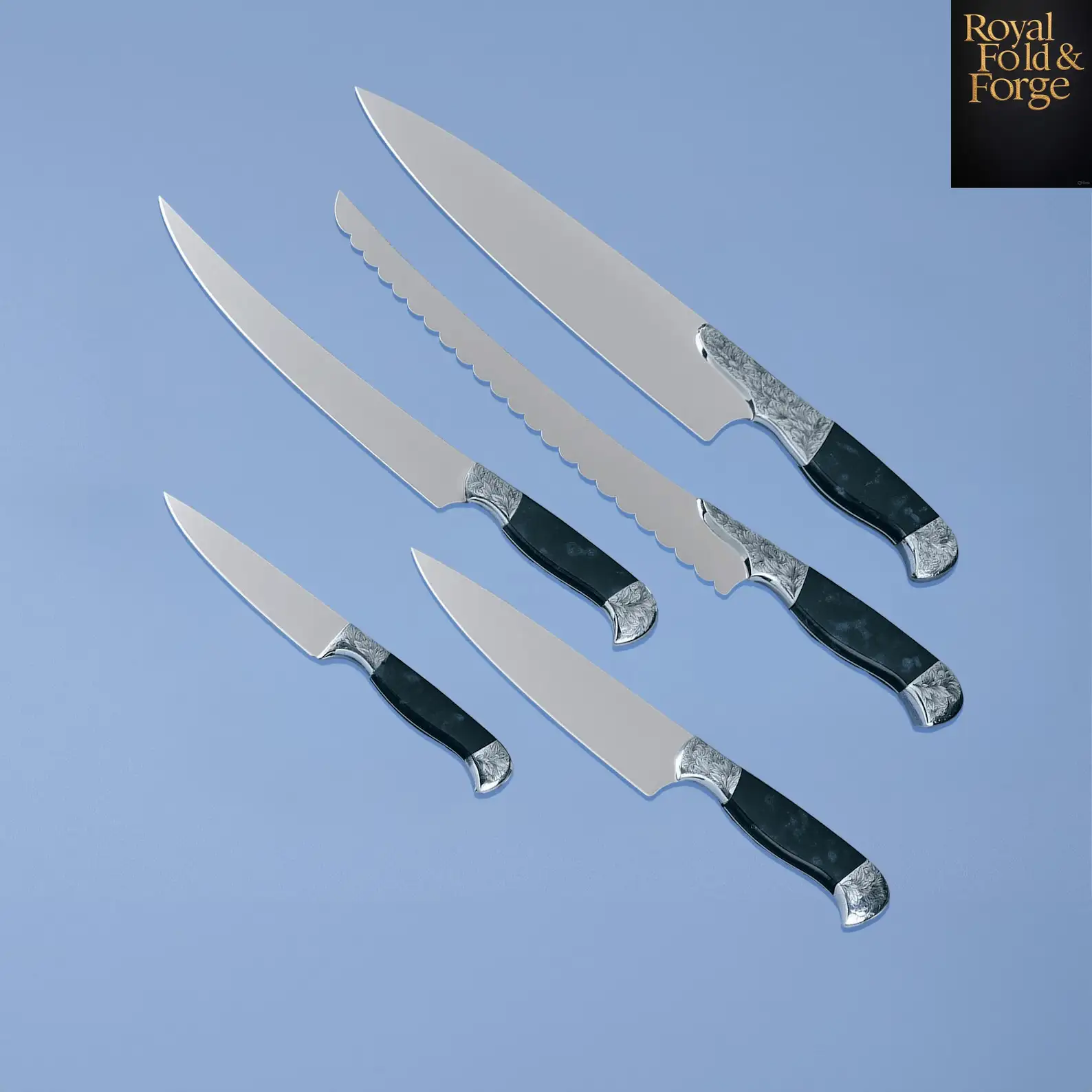 5-Piece Damascus Steel Kitchen Knife Set with Elegant Resin Handles