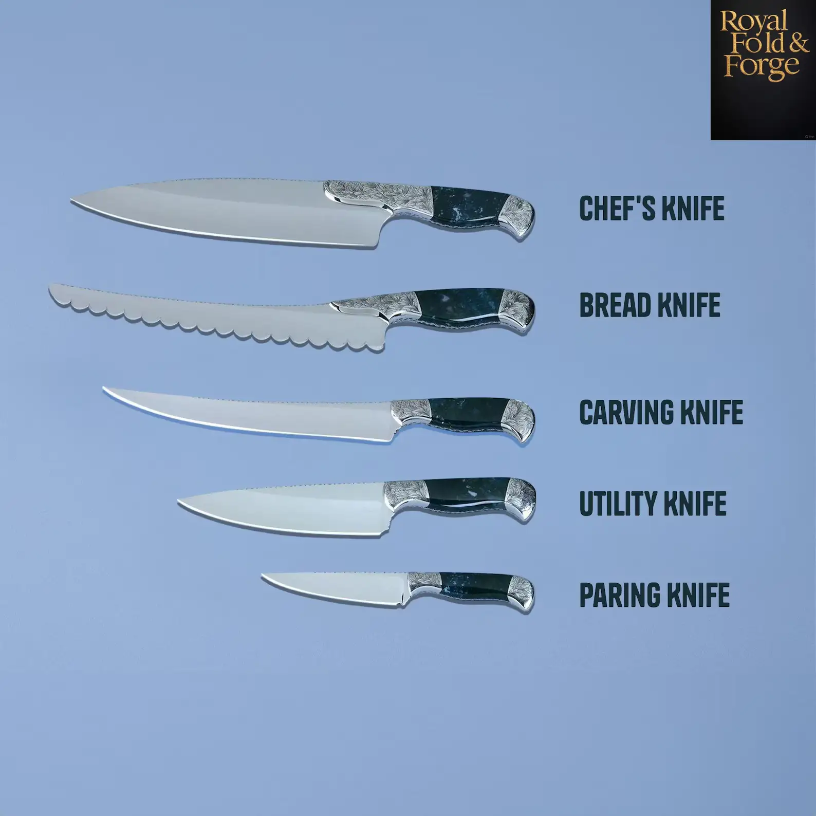 Detailed view 2 of Hand-forged Damascus steel Professional Damascus Steel Kitchen Utensil Set – 5 Pieces with Elegant Resin Handles
