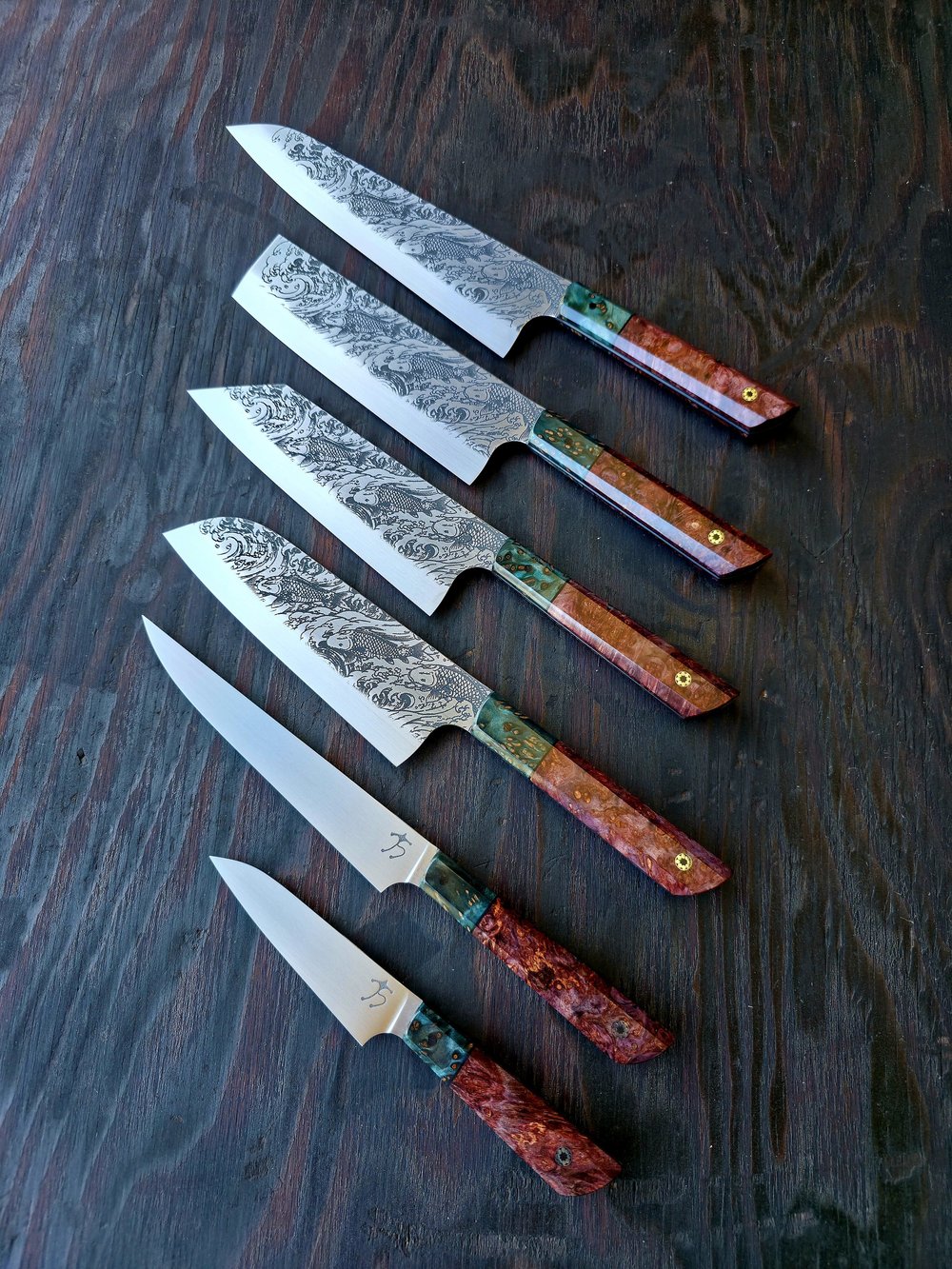 Thin Forged Koi Set - First copy - Luxury Damascus Cutlery by Royal Fold & Forge