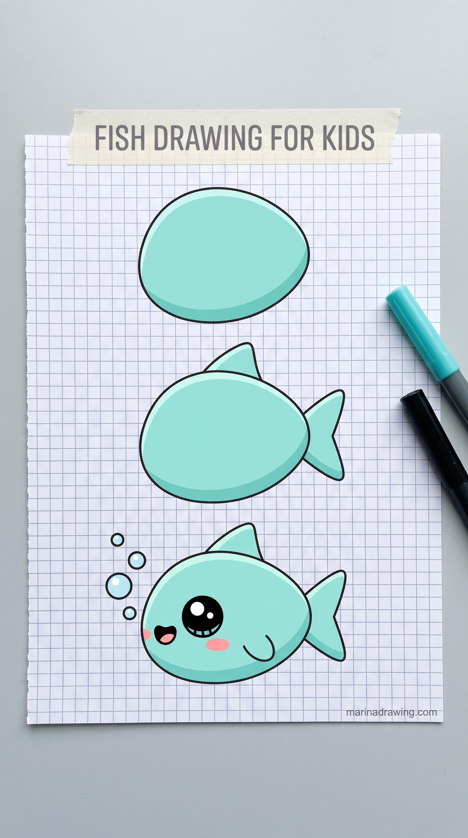 Fish drawing for kids | one oval and three fins