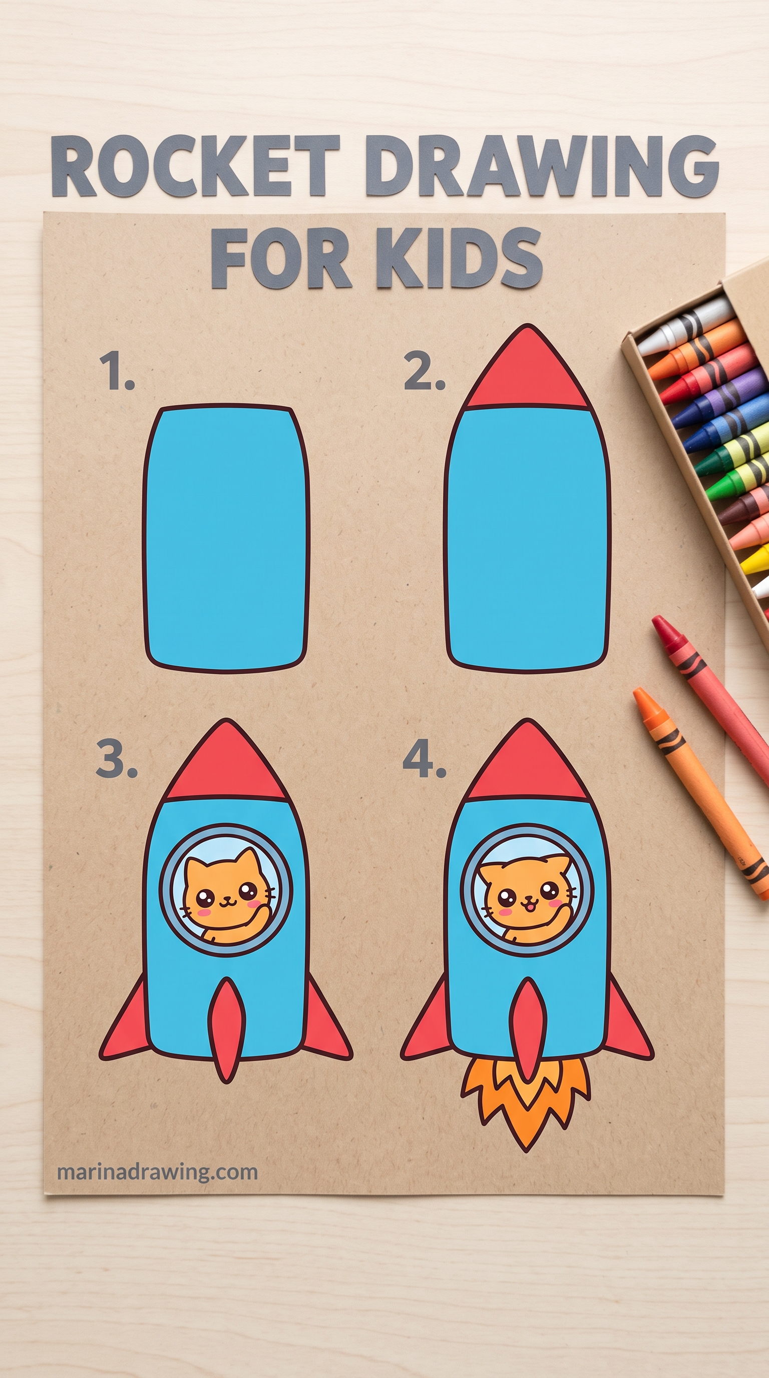 Rocket drawing for kids in four big shapes