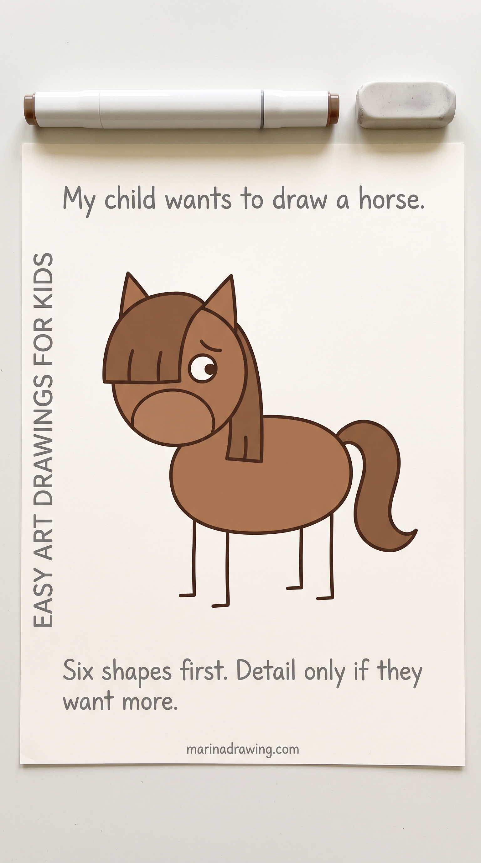 Easy art drawings for kids: the six-shape horse