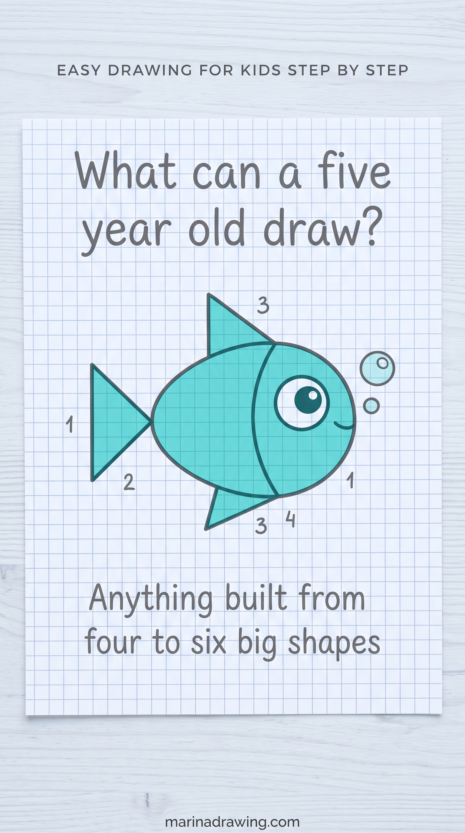 Easy drawing for kids step by step, numbered by shape