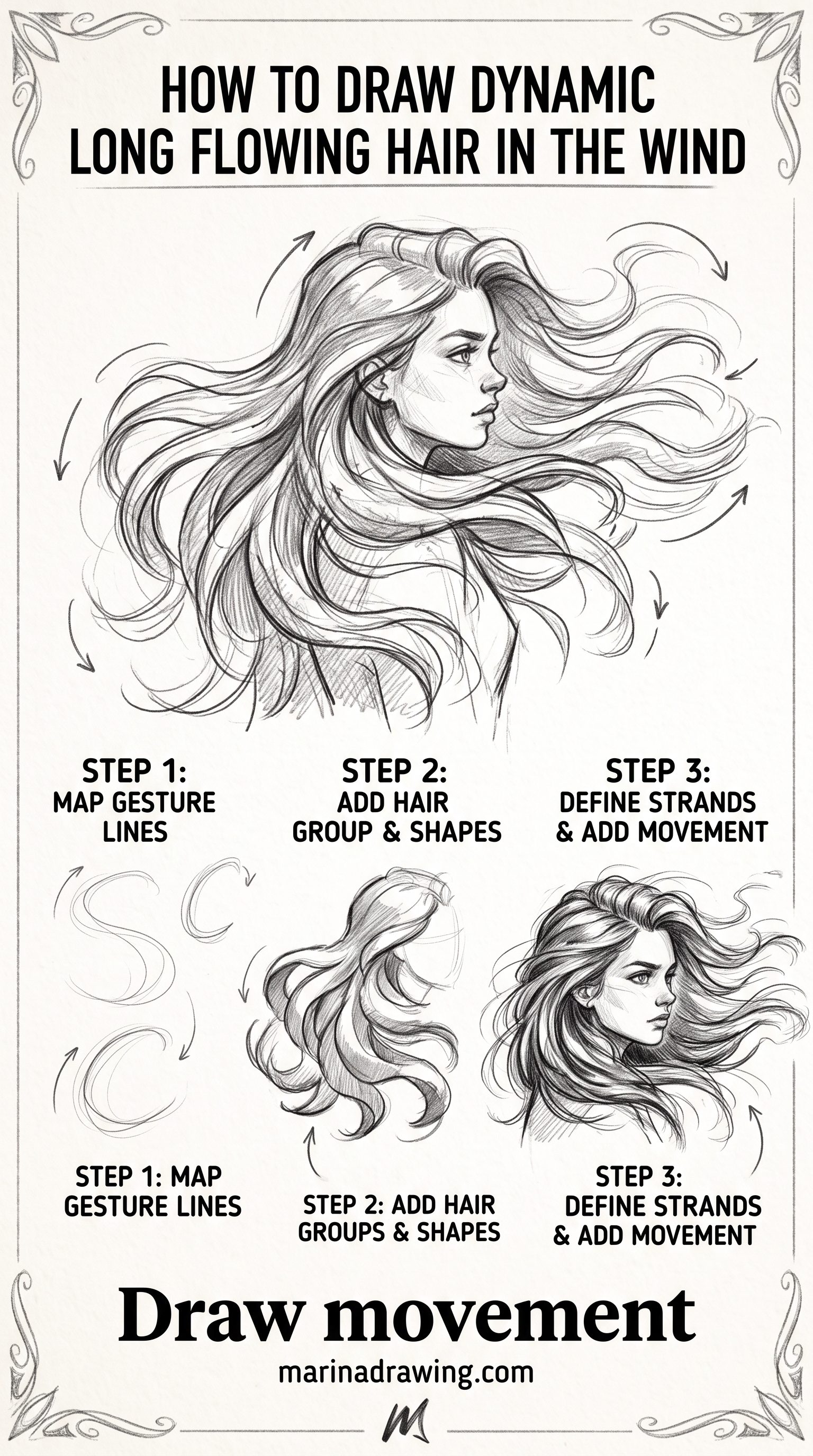 How to Draw Long Flowing Hair: Map Movement Before Detail