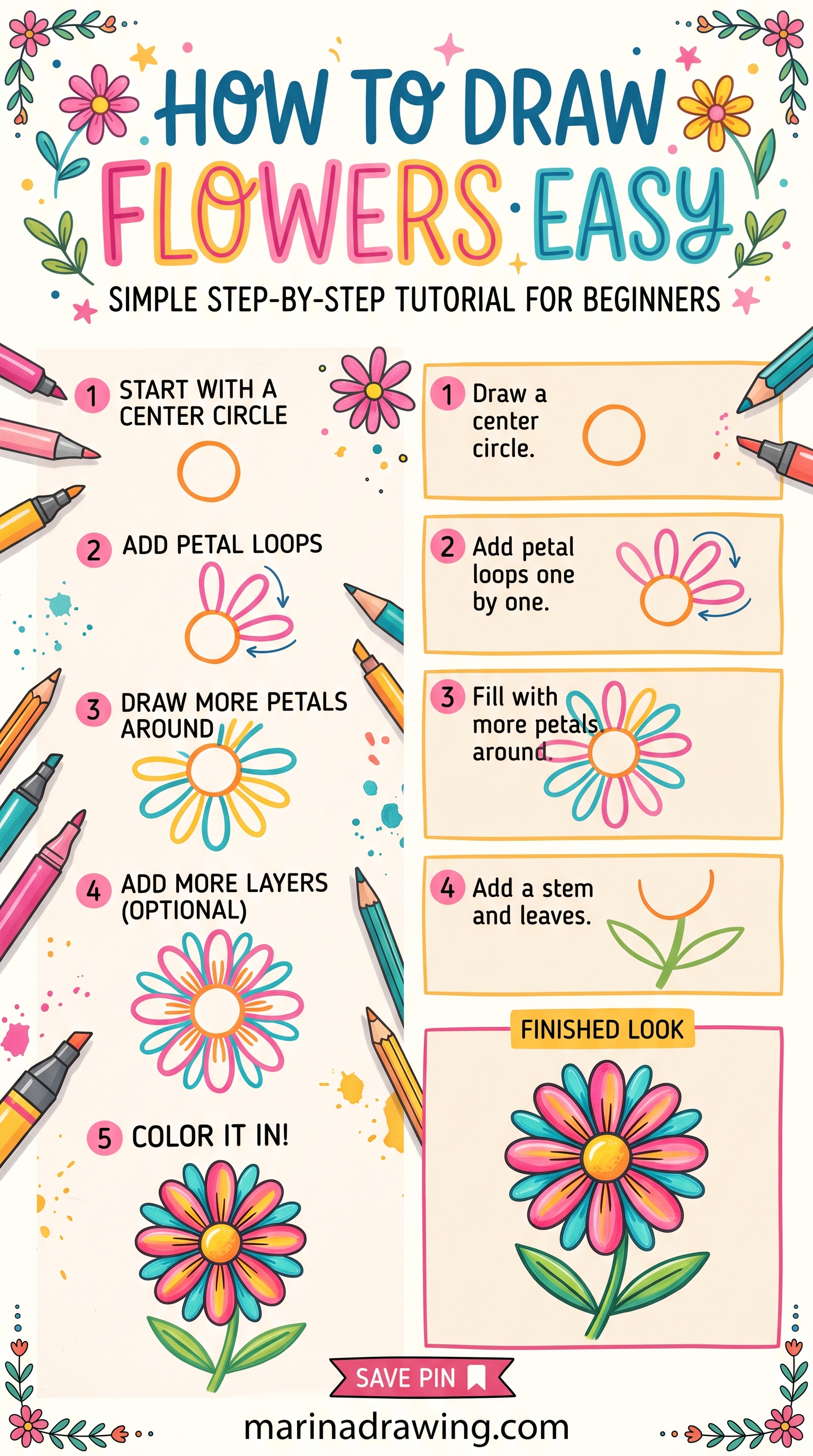 Easy flower drawings simple — five stages of a pencil hibiscus on a dotted journal page from outline to shaded flower, similar to how to draw a hibiscus flower..
