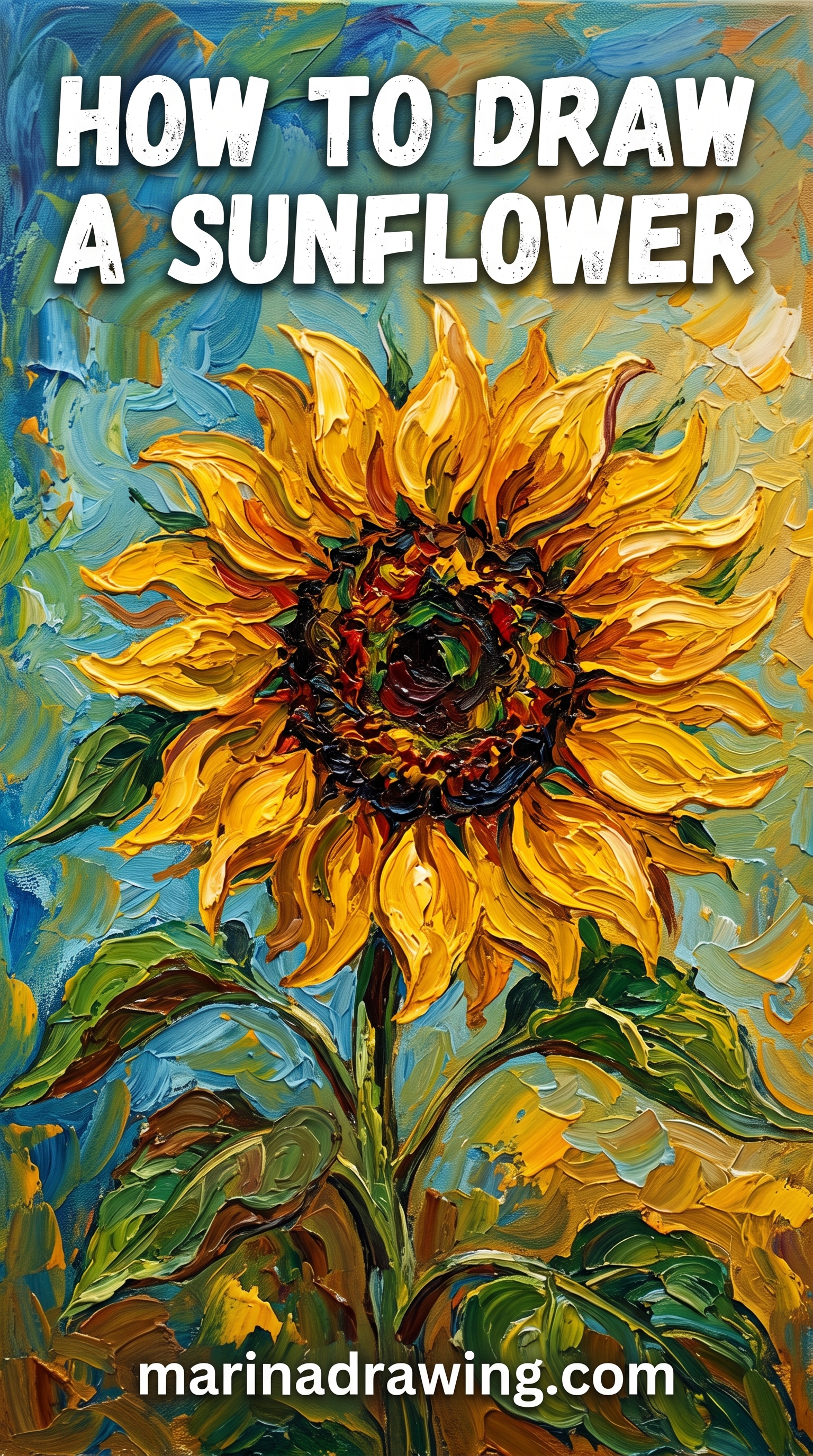 How to draw a sunflower — an acrylic painting study of a sunflower with detailed seed centre texture, similar to how to draw flowers.
