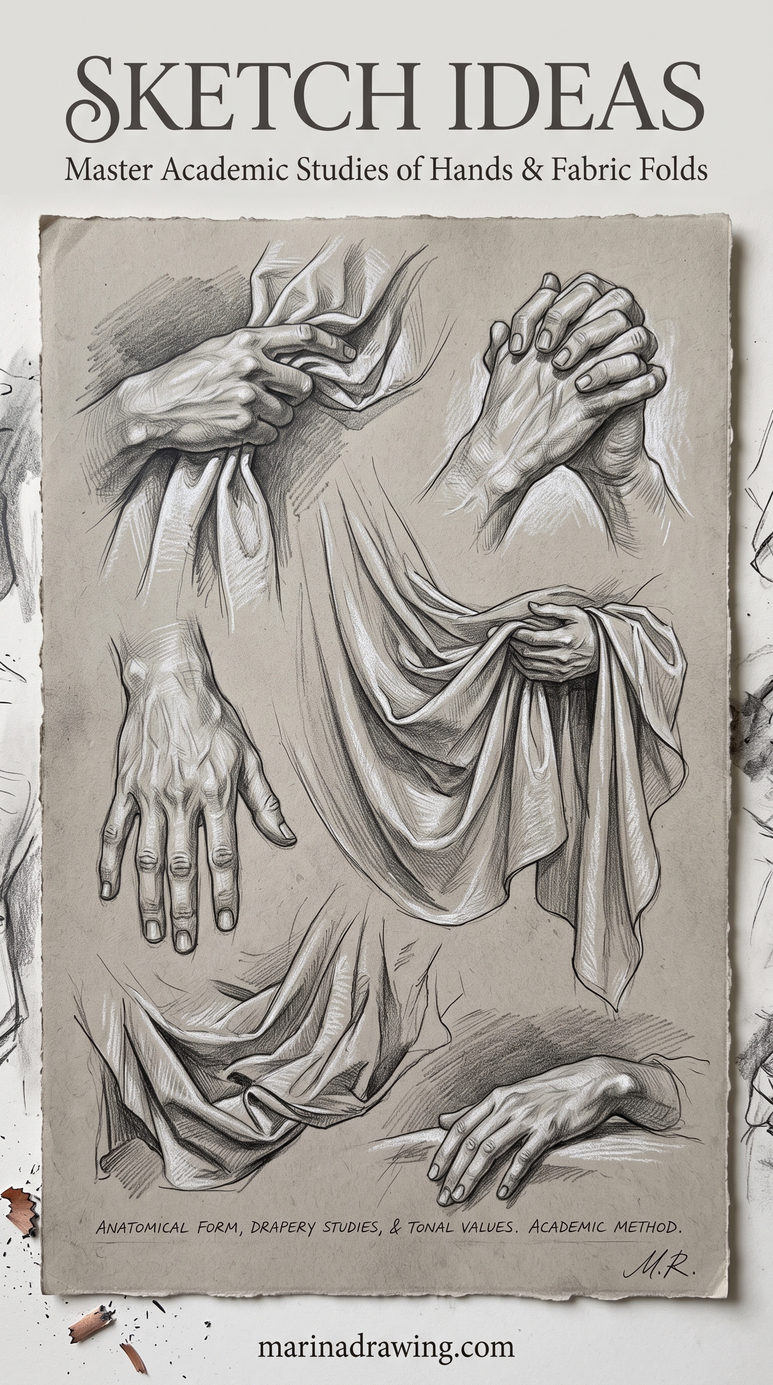 Sketch ideas — a sketch of a hand resting on draped fabric, similar to sketch inspo.