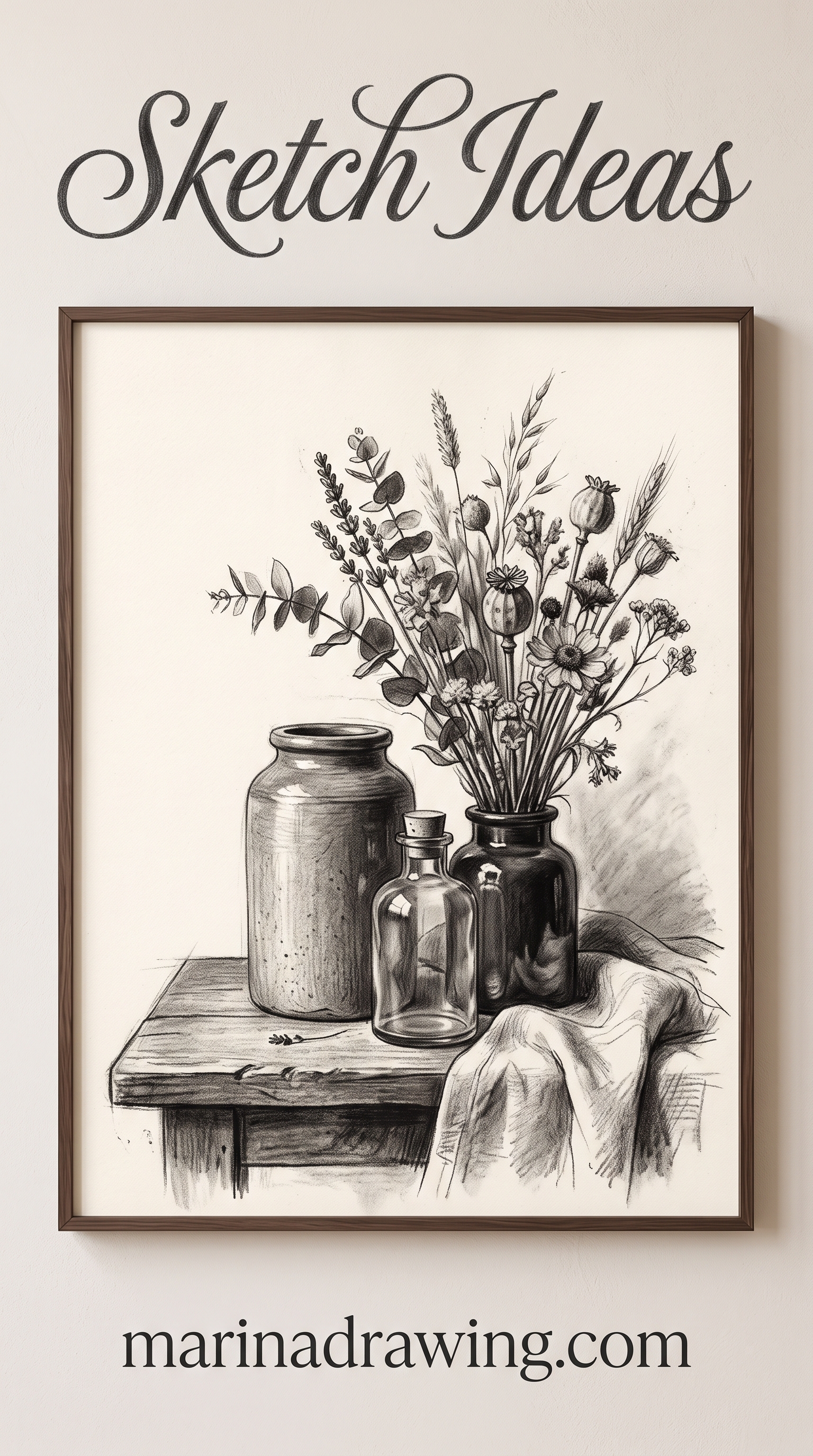 Sketch — a charcoal still-life sketch of jars grouped together, similar to sketch book ideas.