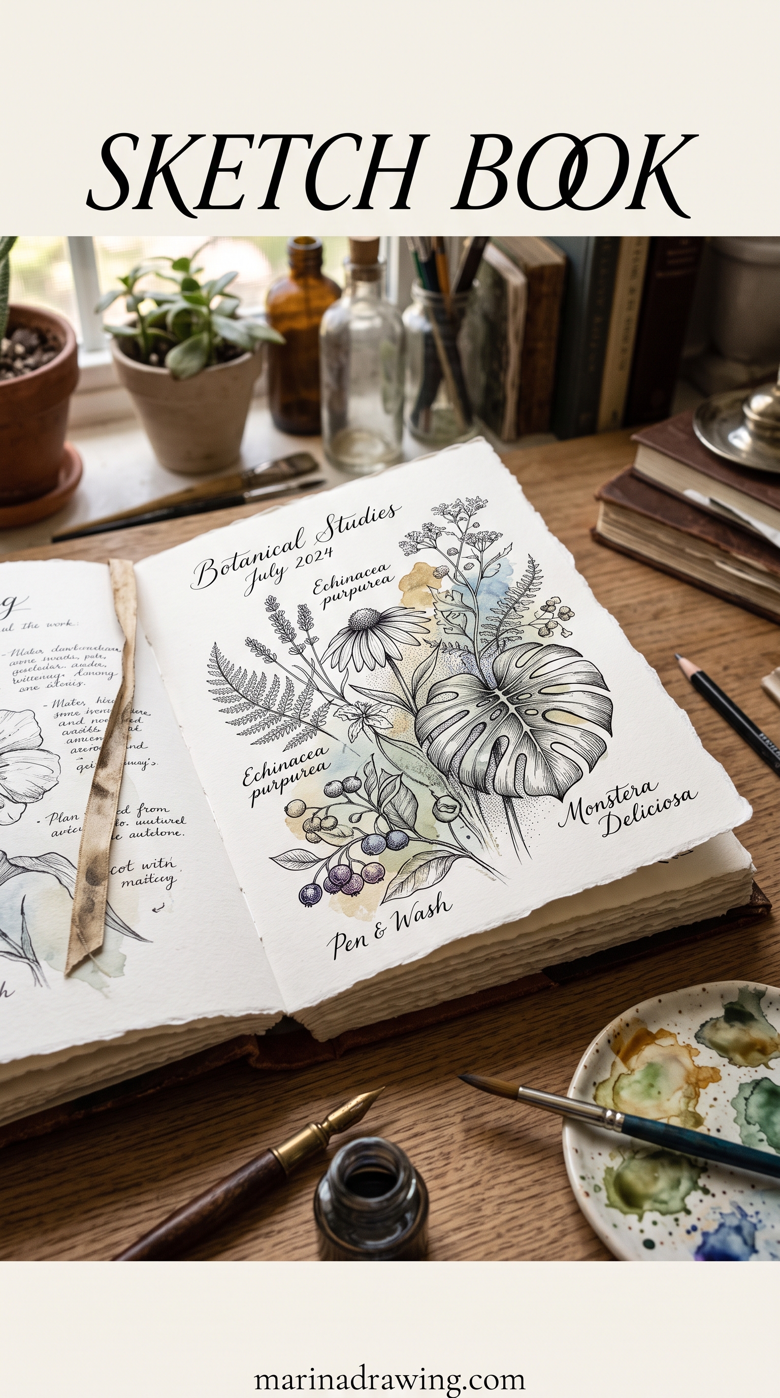 Sketch book — an open sketchbook page showing botanical drawing studies, similar to sketchbook ideas drawings.
