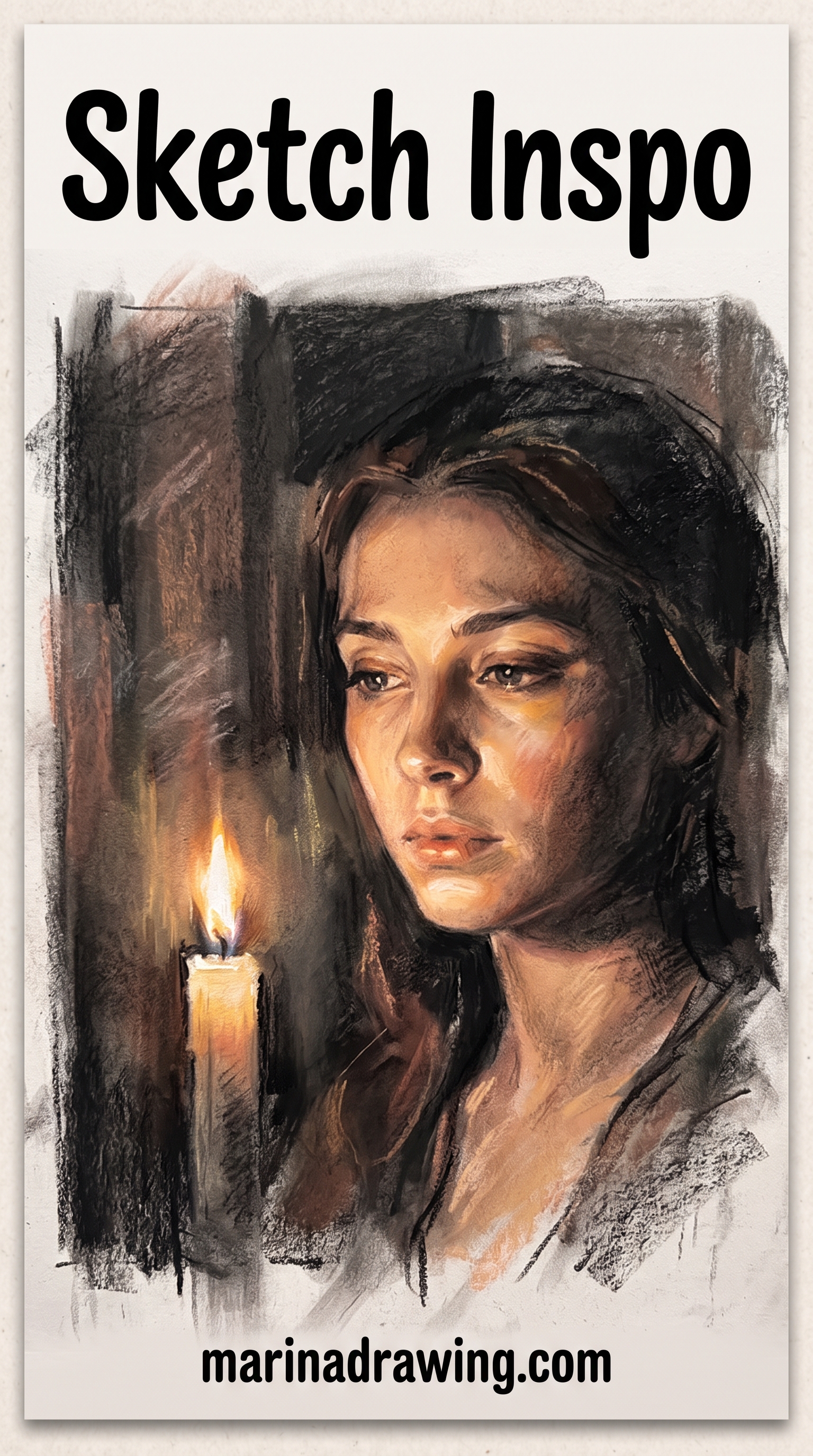 Sketch inspo — a charcoal study of a face lit by candlelight, similar to aesthetic sketch ideas.