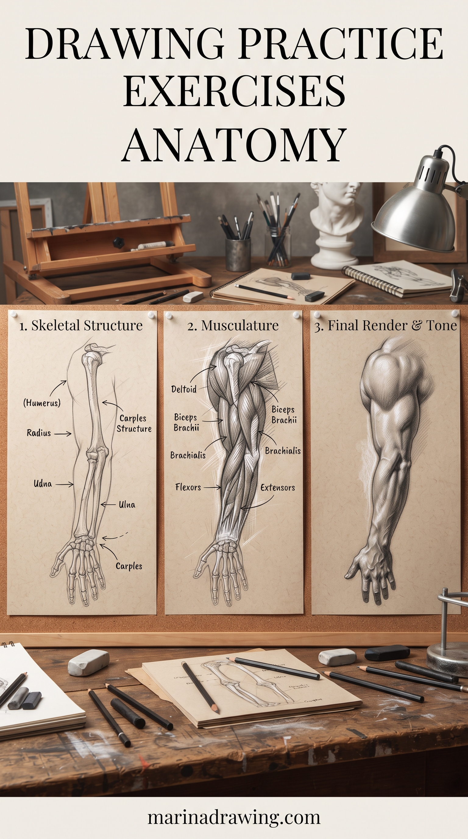Drawing practice exercises anatomy — a figure laid out with basic shapes before detail, similar to anatomy drawing exercises.