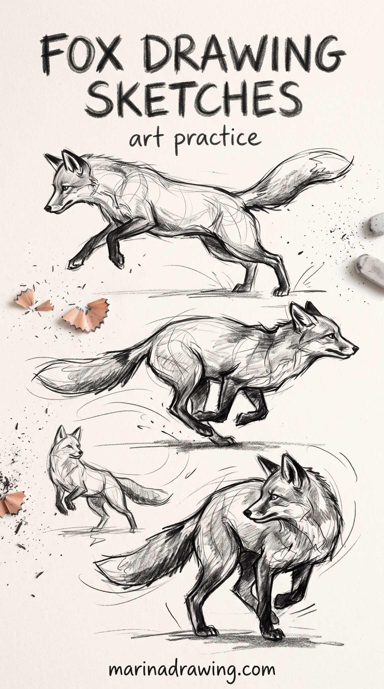 Fox Sketch in Motion: Quick Charcoal Studies