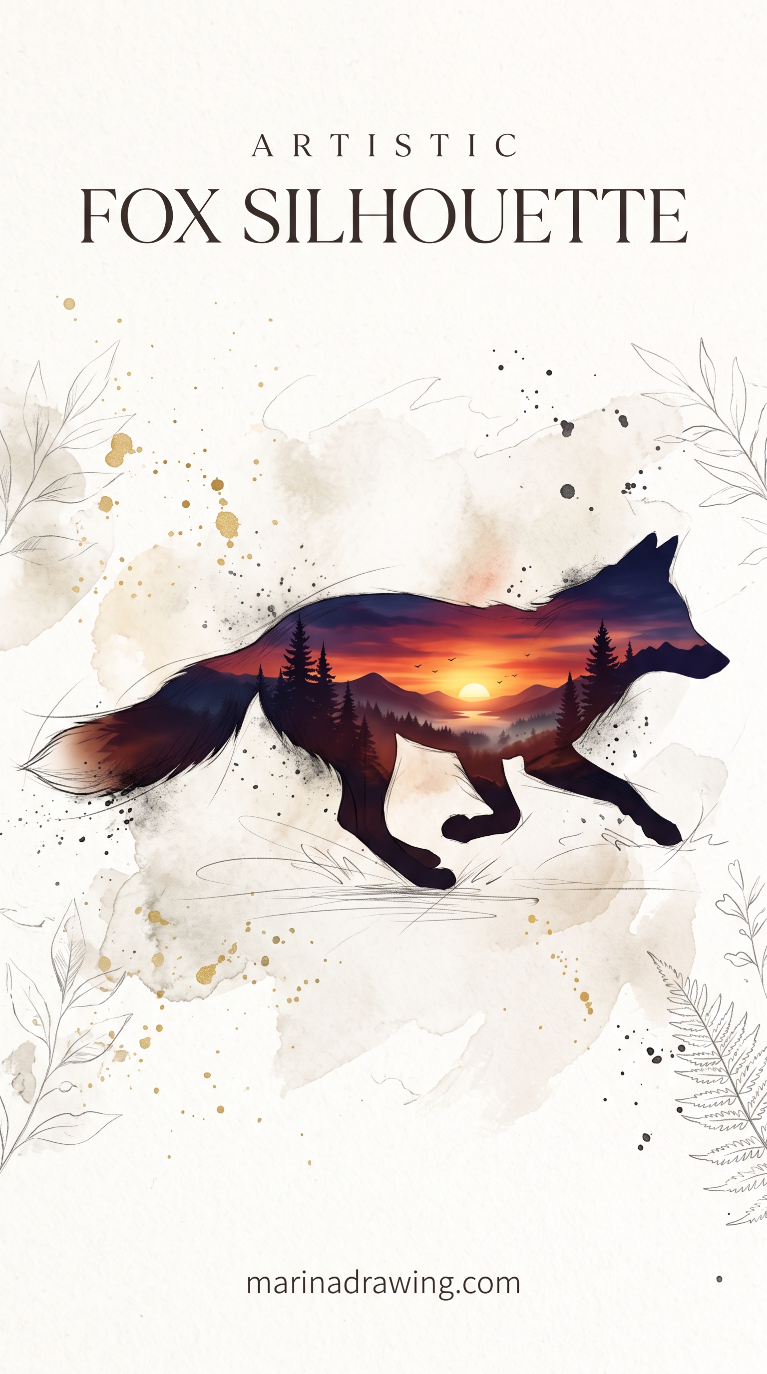 Fox Silhouette Drawing Against a Sunset