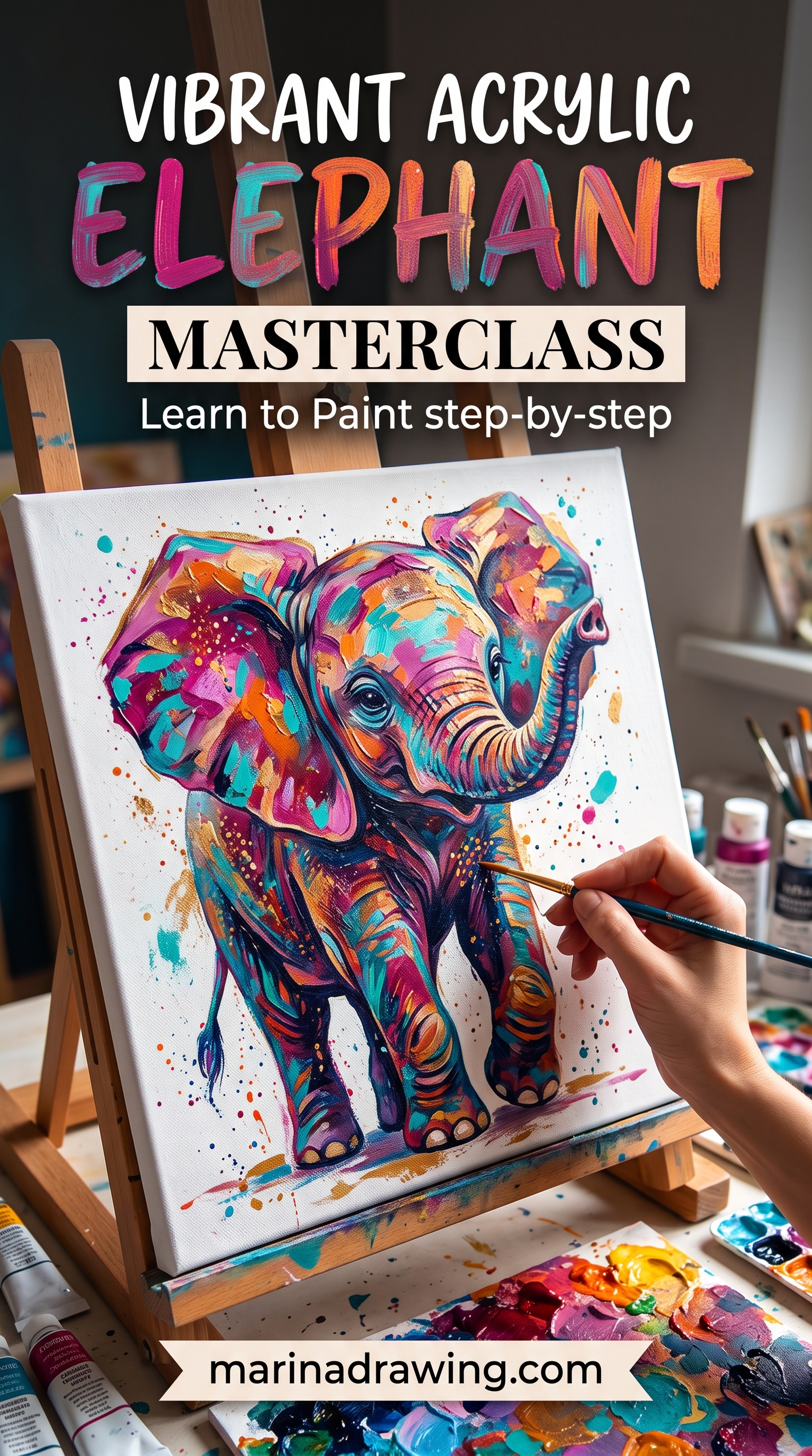 Acrylic Elephant Painting Over a Pencil Build