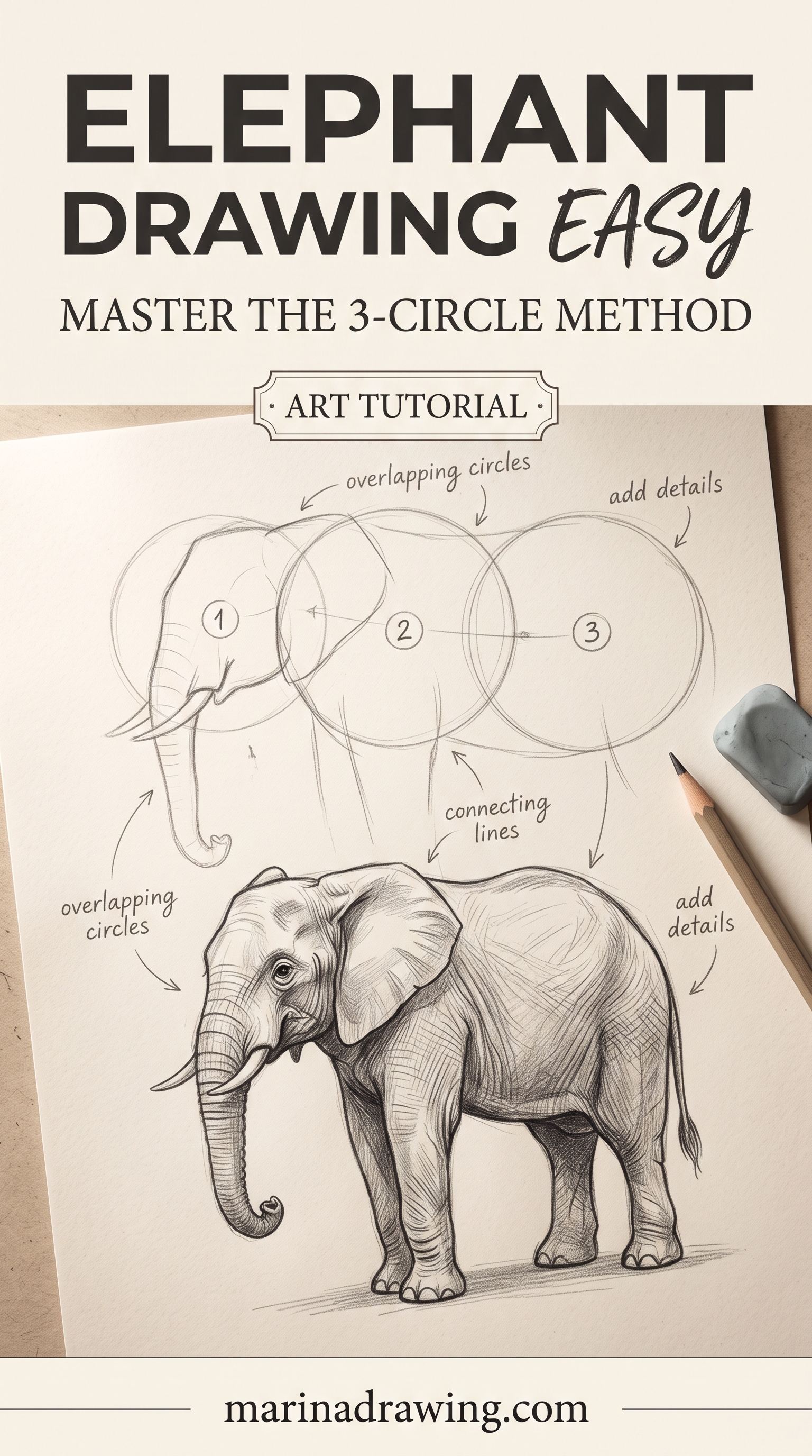 Easy Elephant Drawing in Five Shapes