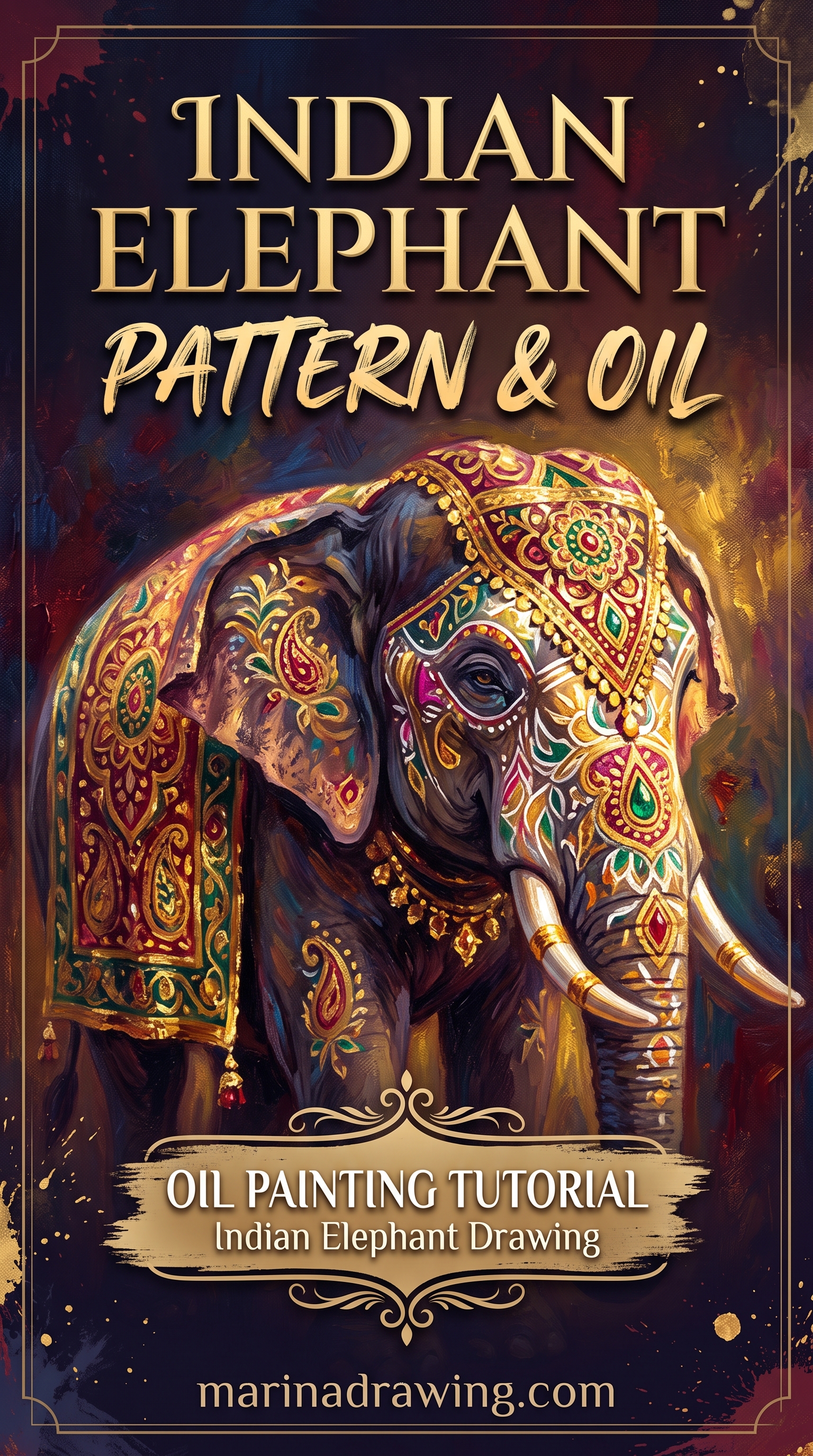 Indian Elephant Drawing Painted in Oil