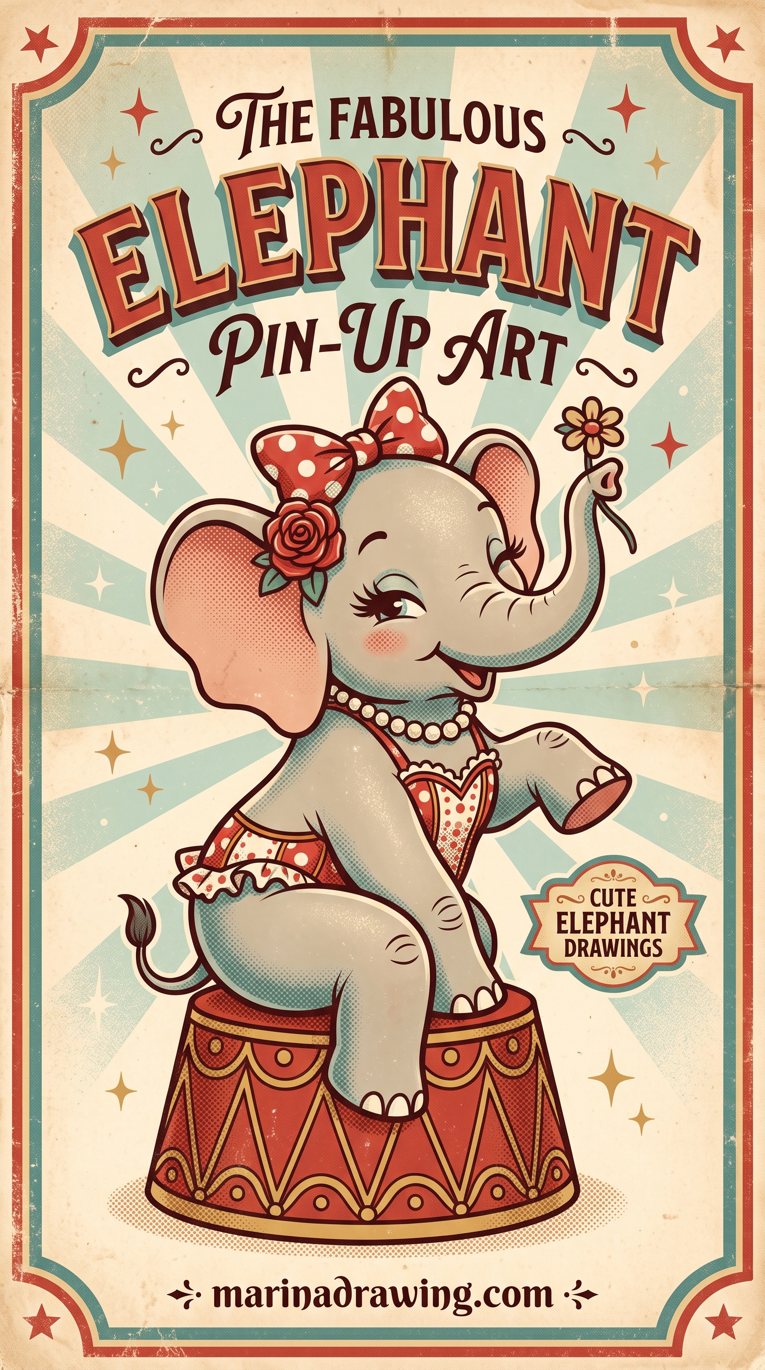 Vintage Elephant Art, Pin-Up Style