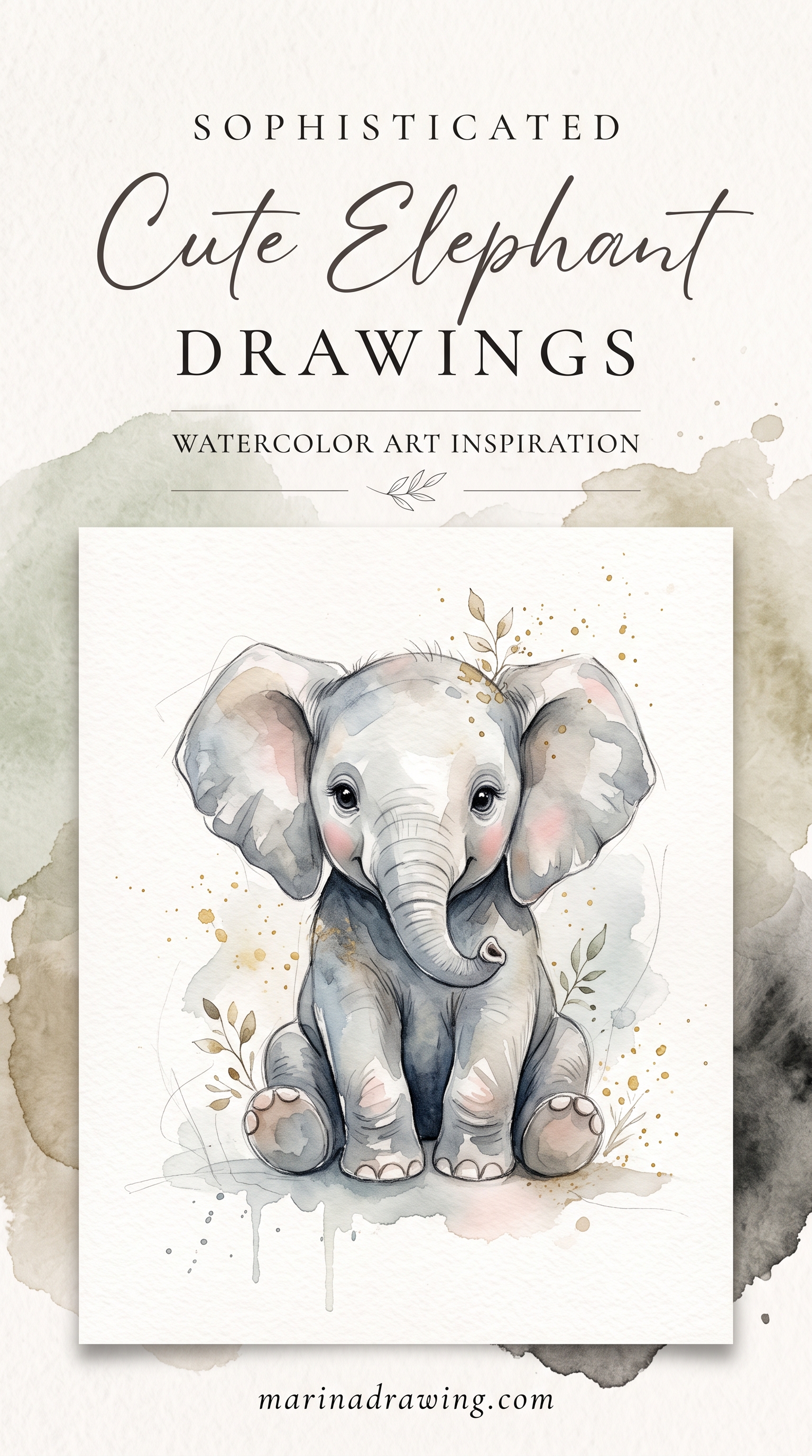 Watercolor Elephant Drawing Over Pencil Shapes