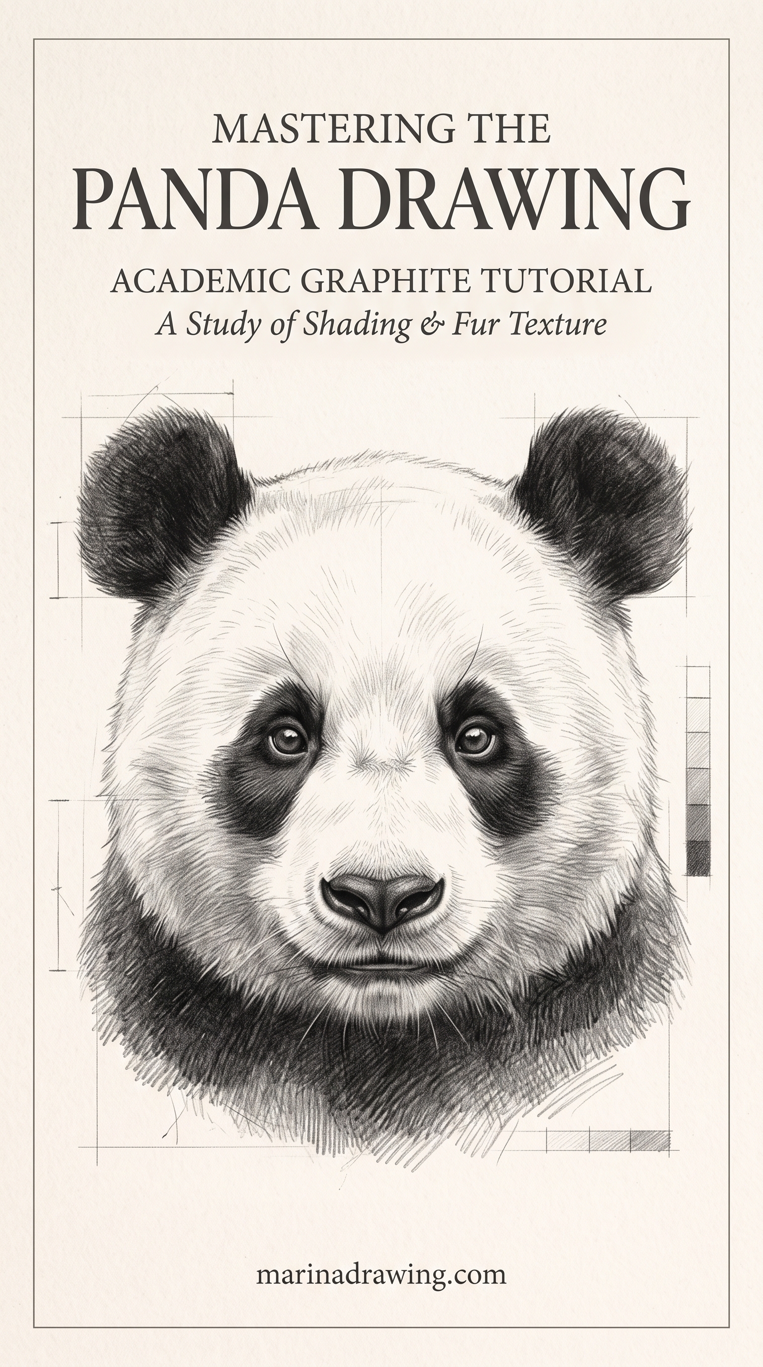 Panda Head Drawing in Graphite, Full Portrait