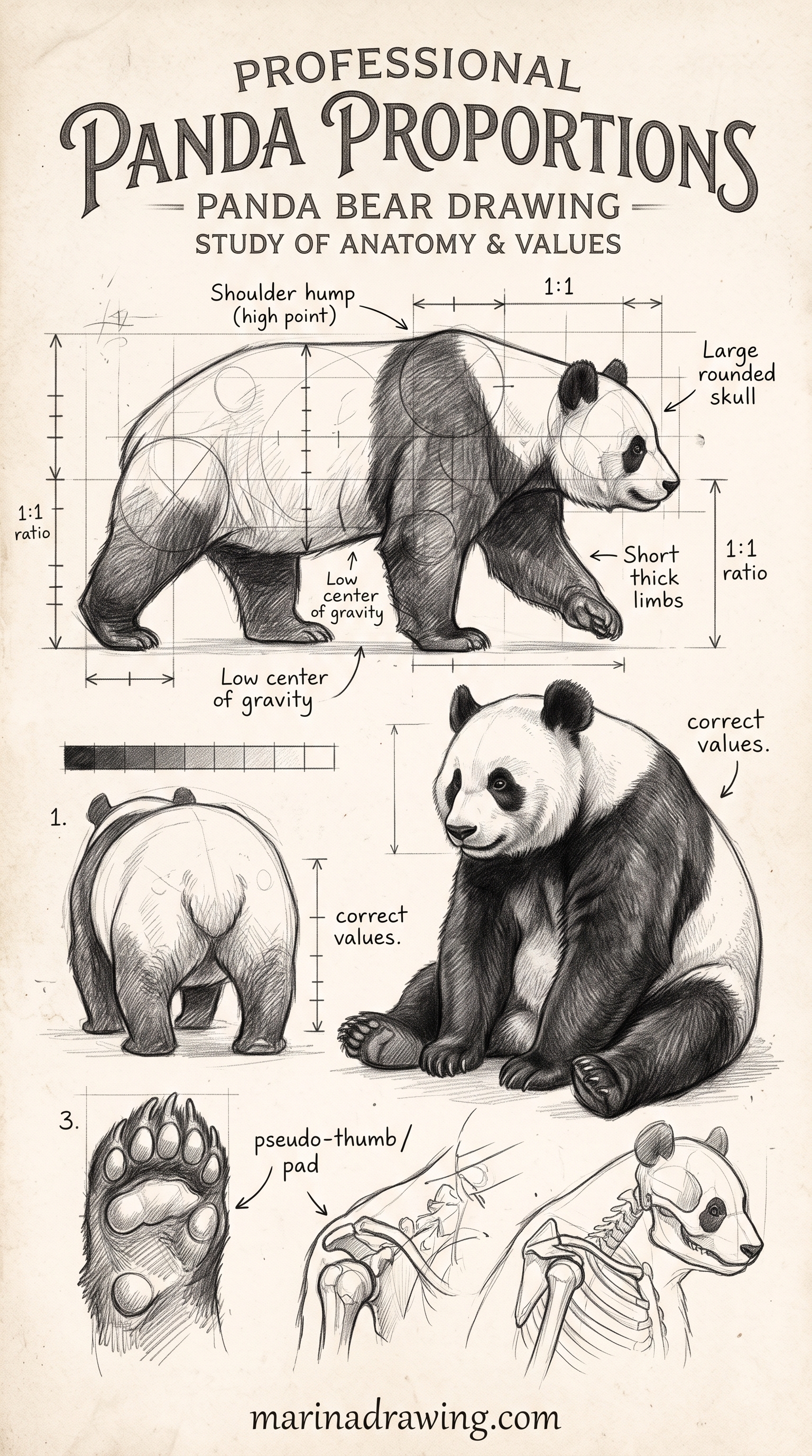 Panda Bear Drawing Technique, Step by Step