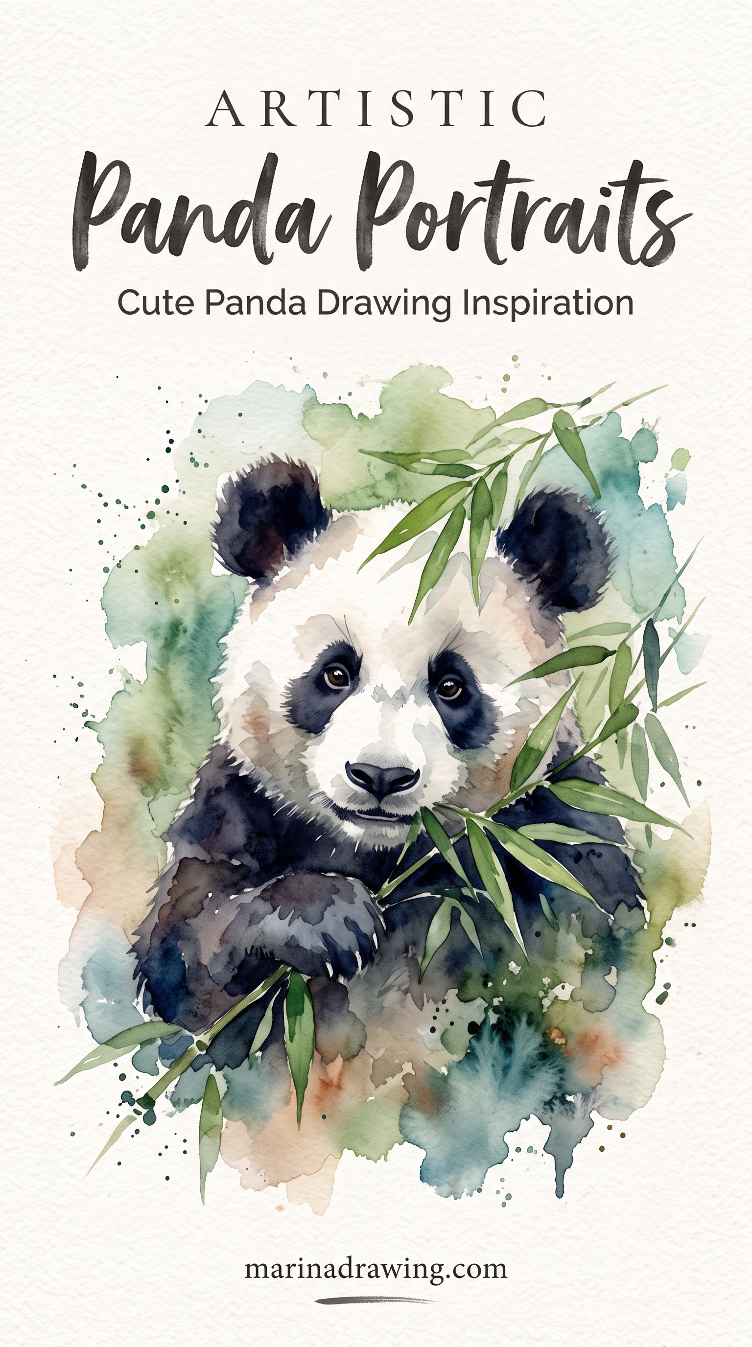 Watercolor Panda Drawing Over Pencil Shapes