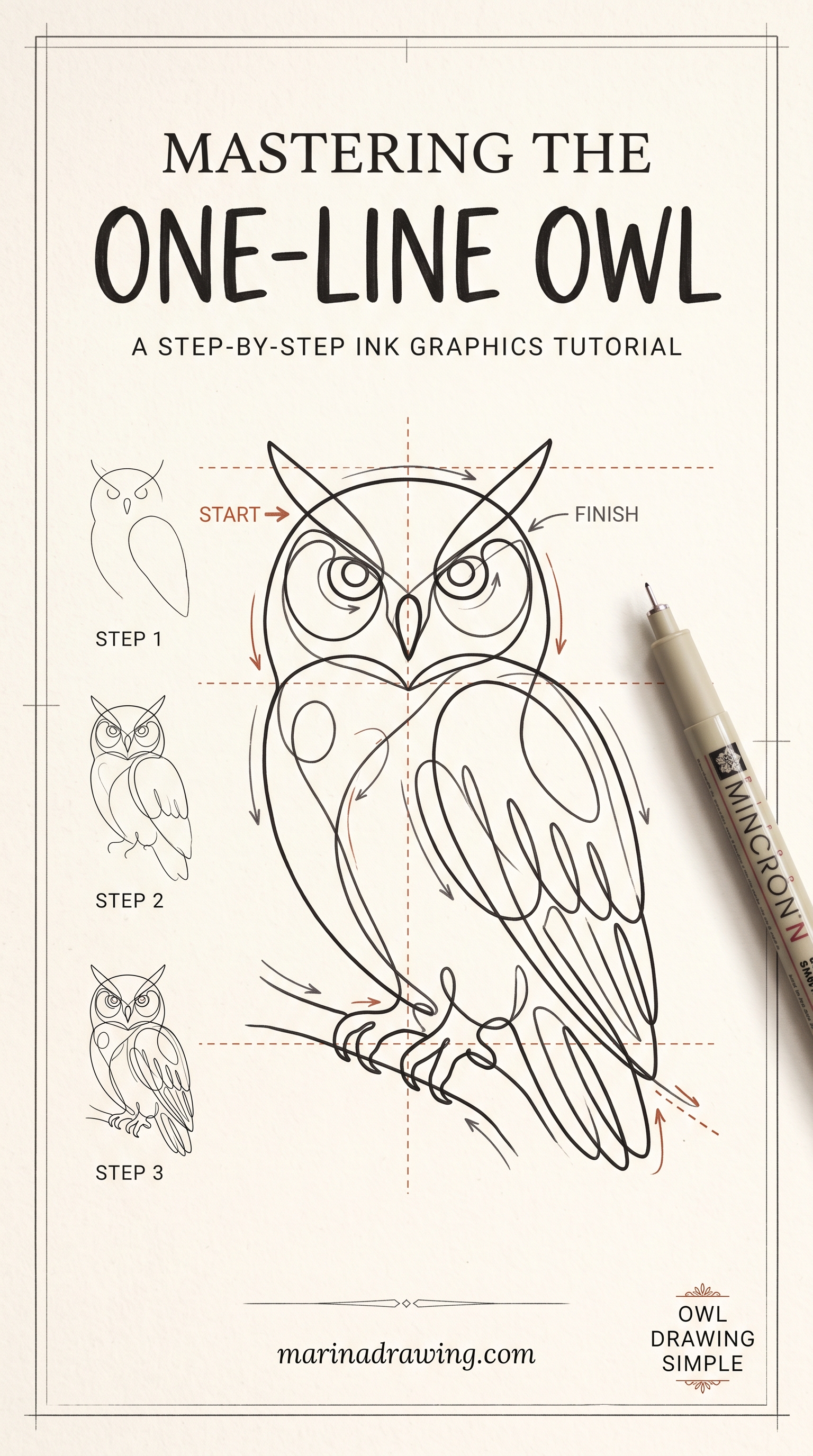 Minimalist Owl Drawing, One Continuous Line