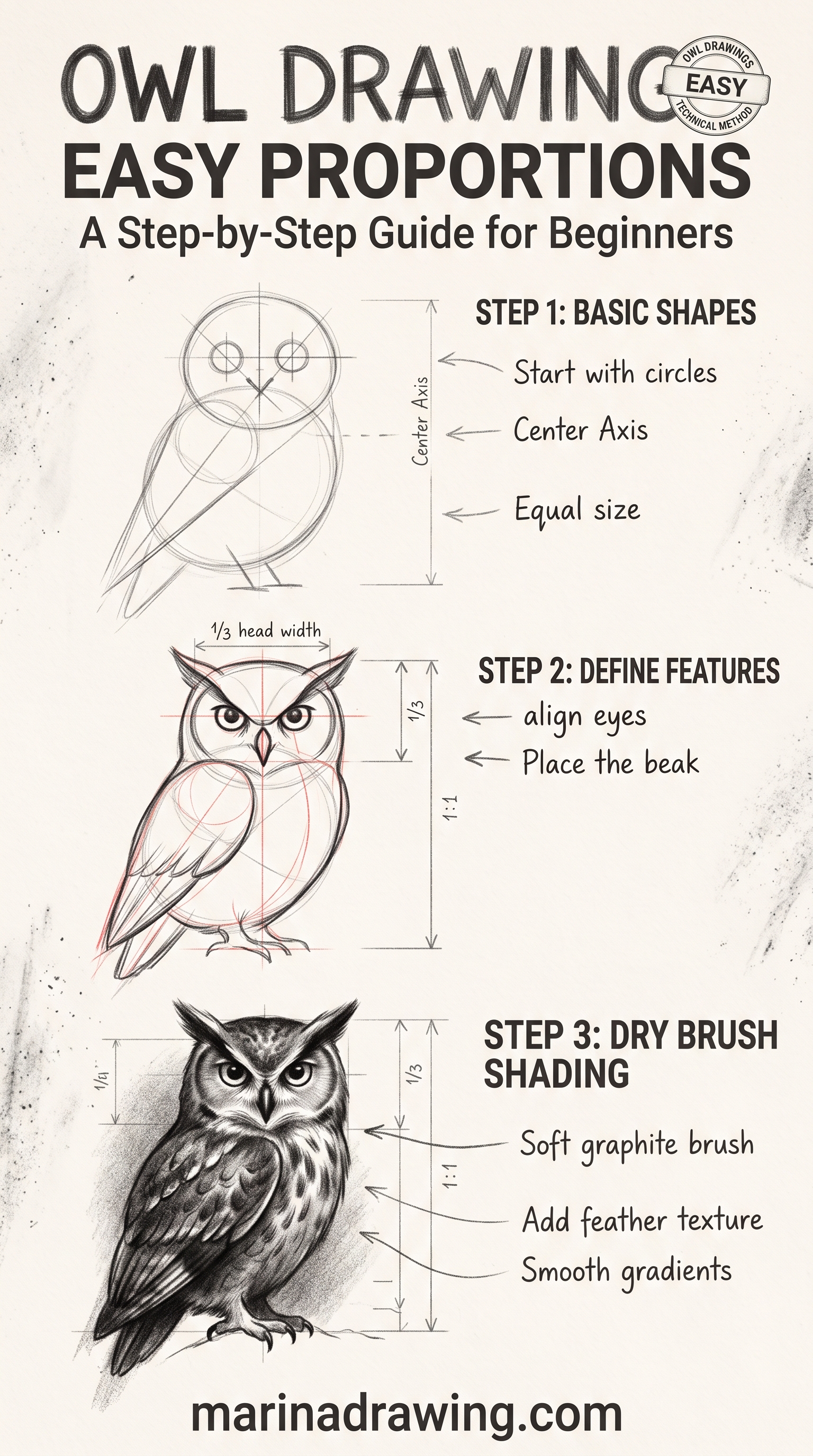 Easy Owl Drawing Proportions in Five Shapes
