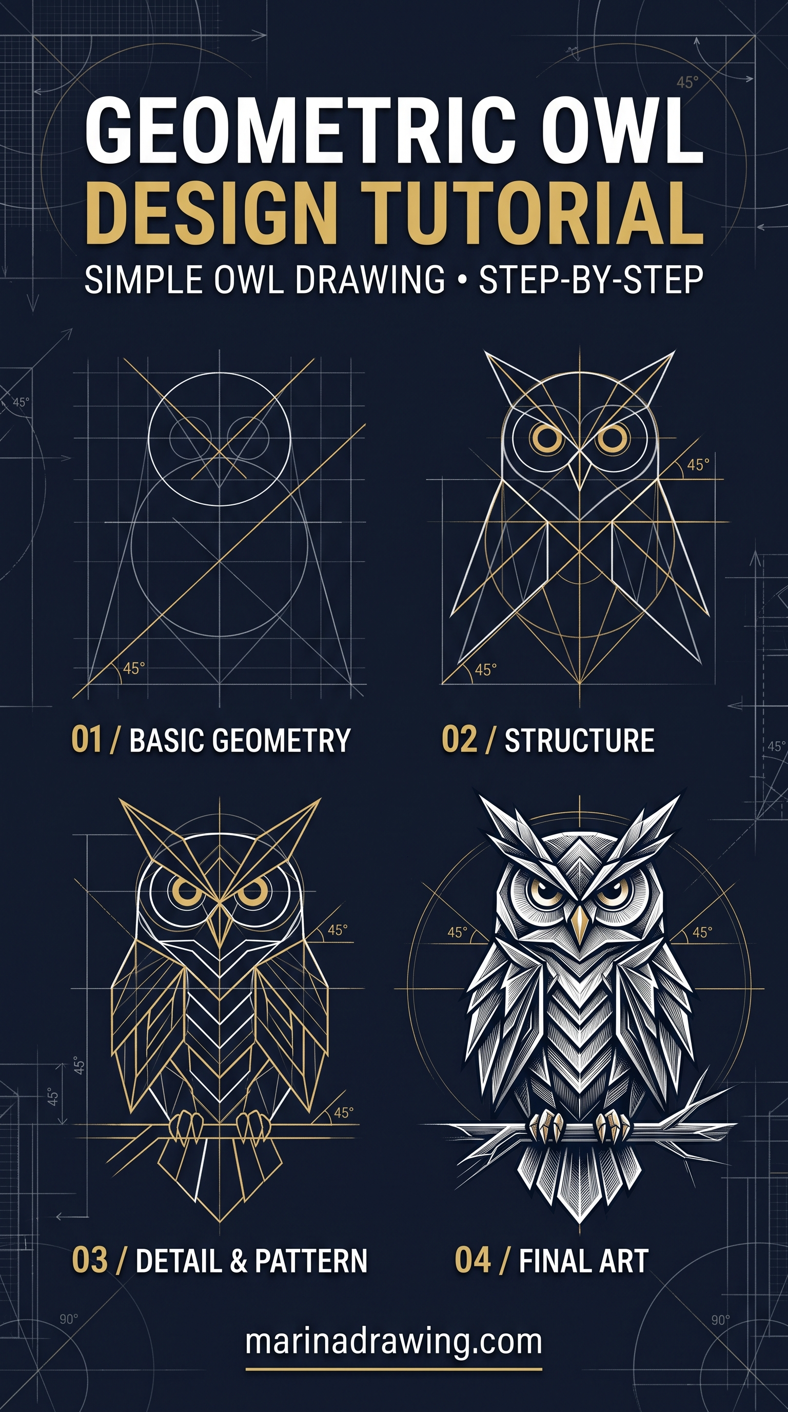 Geometric Owl Drawing Design Tutorial