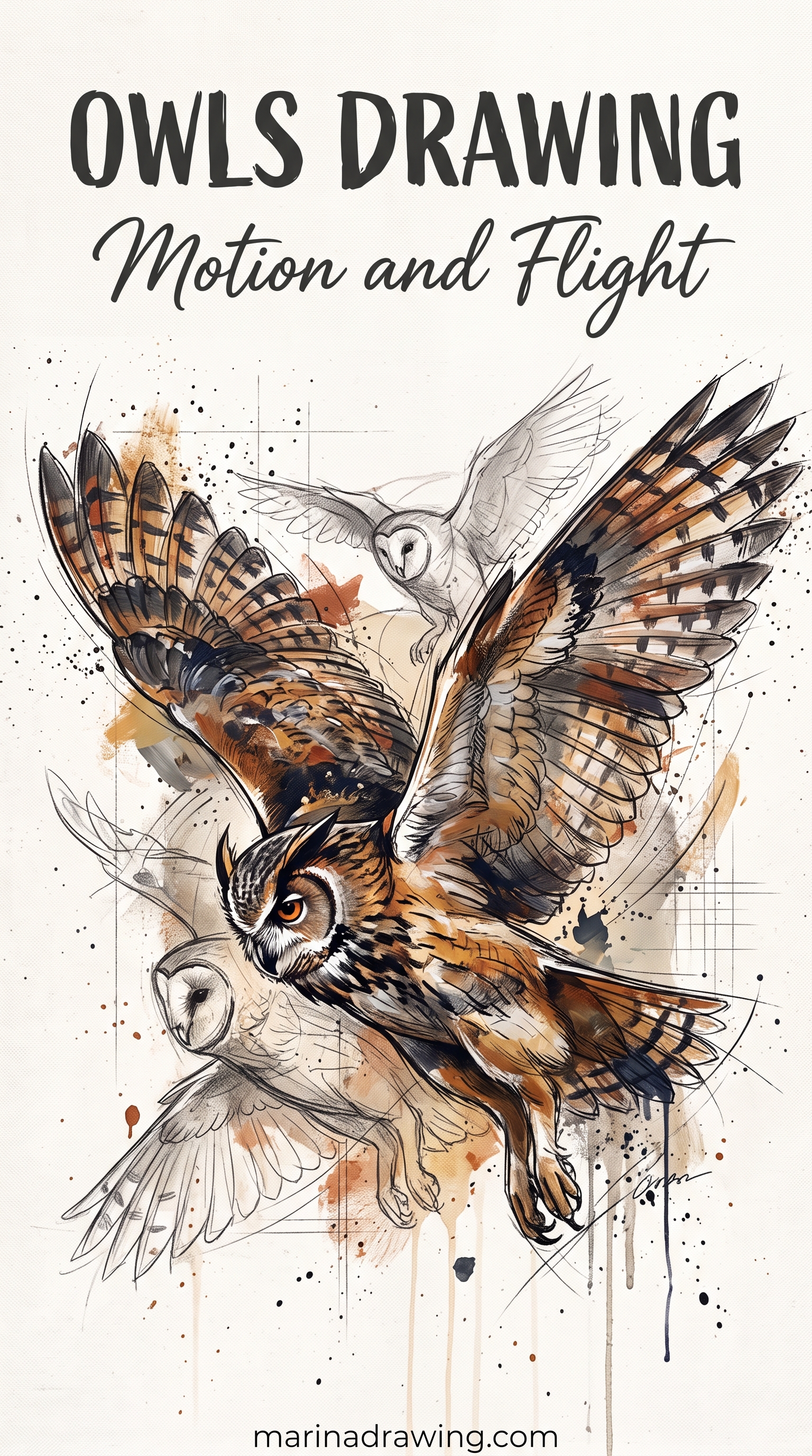 Owl Drawing in Flight, Wings Longer Than the Body