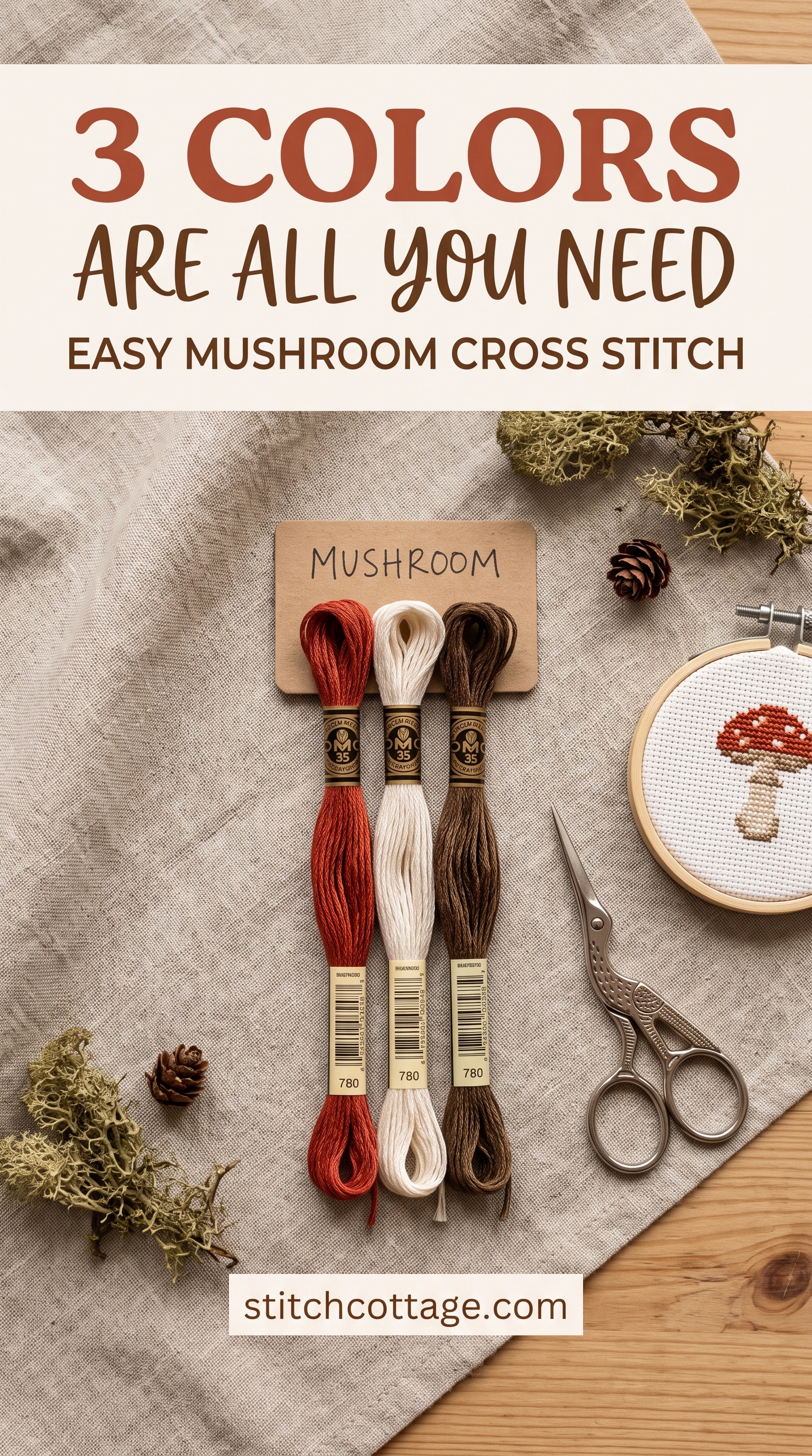 Mushroom Cross Stitch Colors: Only Three Floss Shades Needed