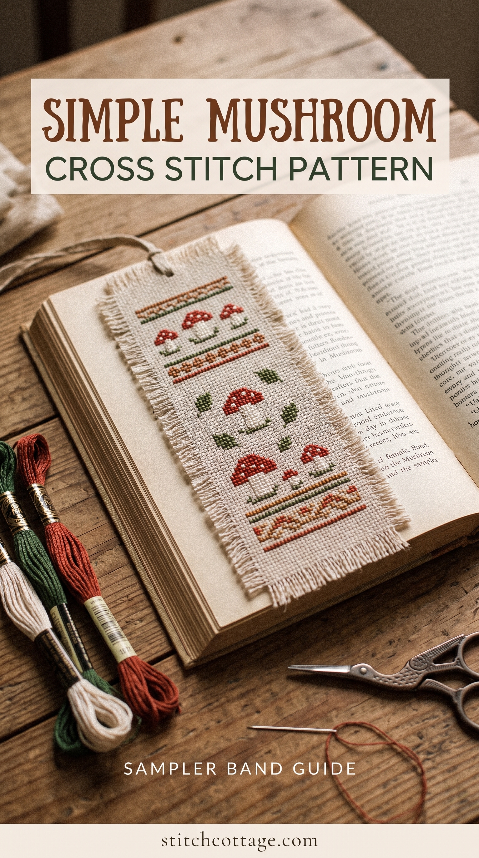 Mushroom Cross Stitch Bookmark: A Simple Sampler Band Pattern