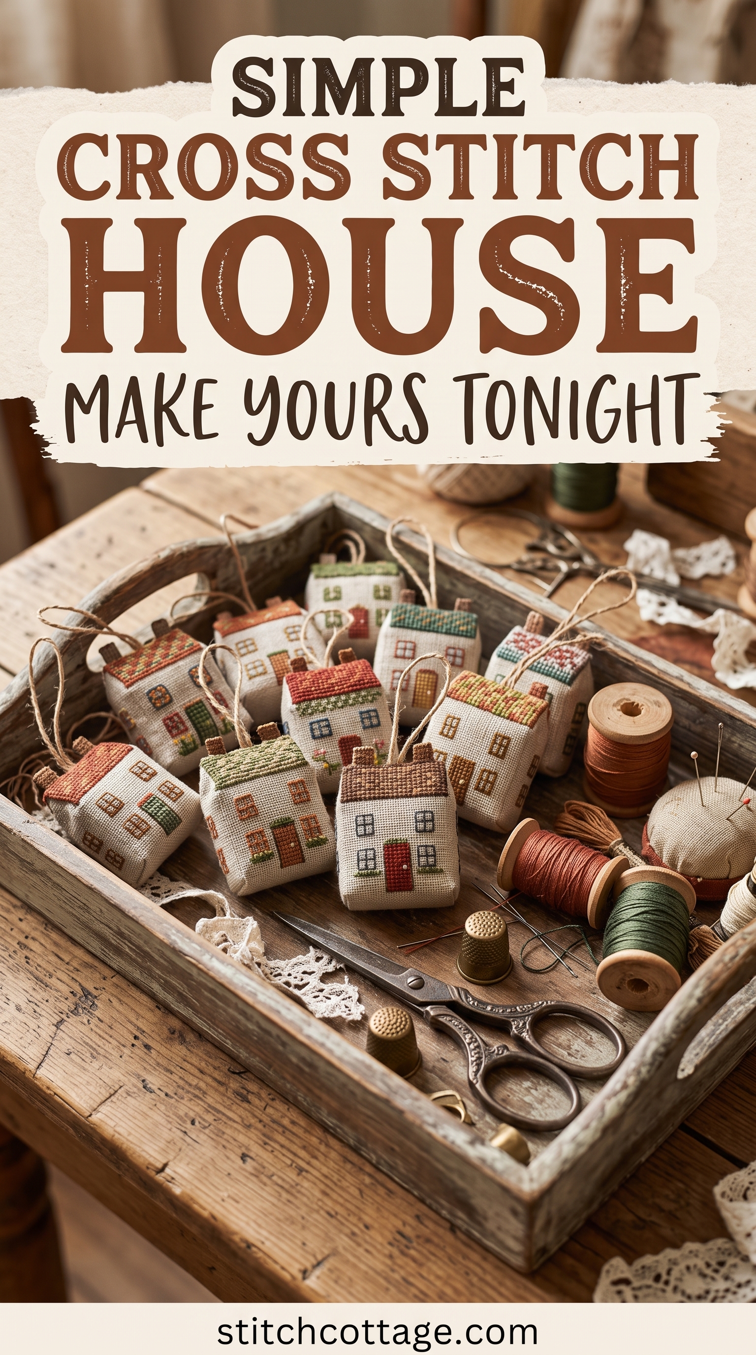 Cross Stitch House Ornament: 28 Stitches Square, One Evening