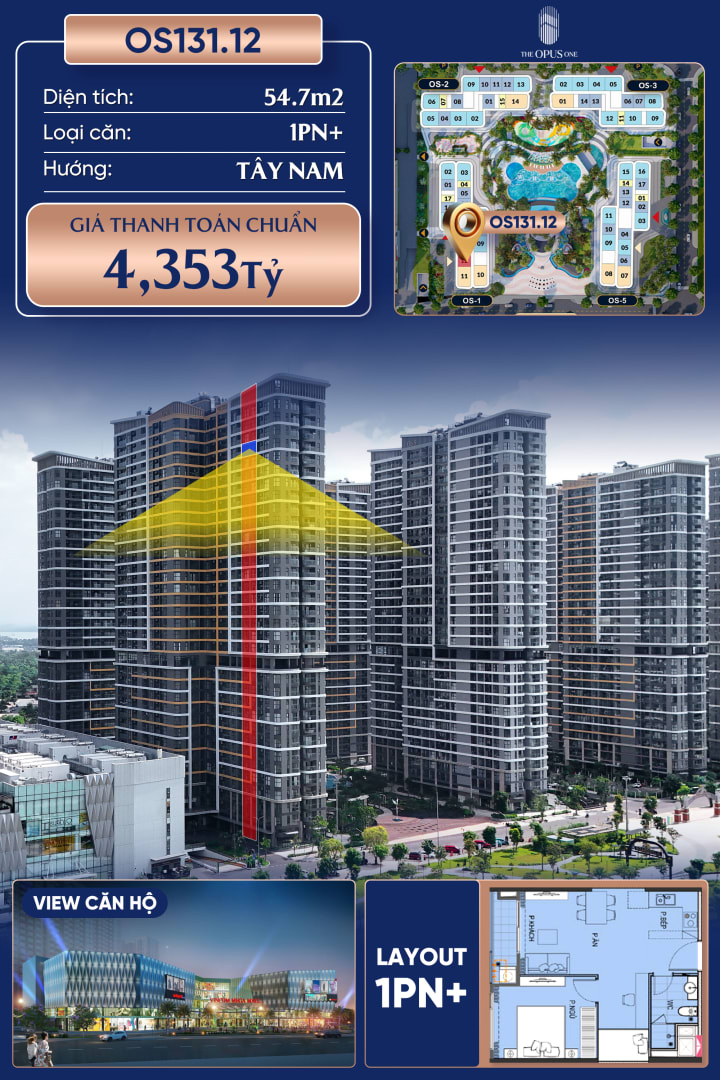 Bán 4.4 tỷ 54.7m² Căn hộ THE OPUS ONE - VINHOMES GRAND PARK, Phường Long Bình, Quận 9, Hồ Chí Minh, Long Bình, Thành phố Hồ Chí Minh - Ảnh 1