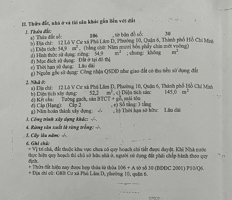 Cần bán Đất thổ cư 54.9m² 12 Lô v Cư Xá Phú Lâm D Phường 10 Quận 6, Bình Phú, Thành phố Hồ Chí Minh giá 6.9 tỷ - Ảnh 1