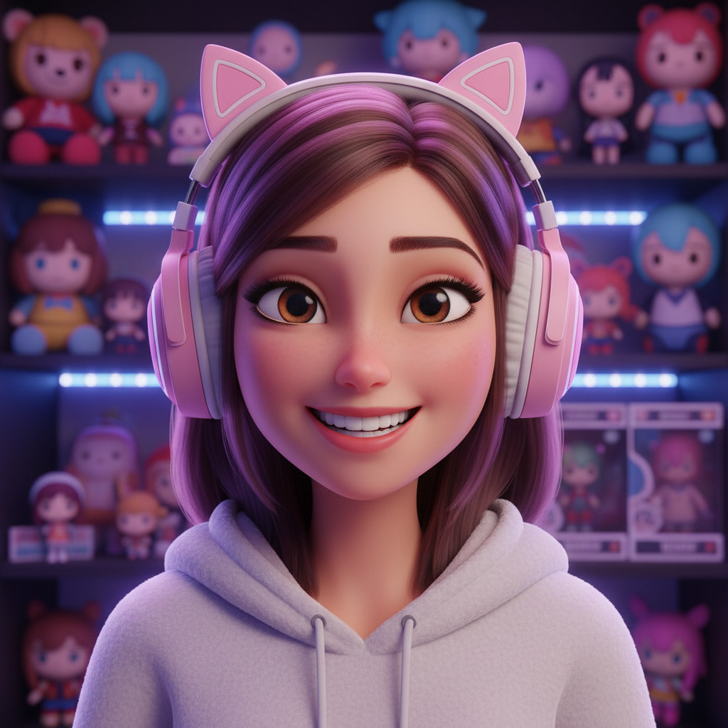 Young woman with headphones and cat ear design