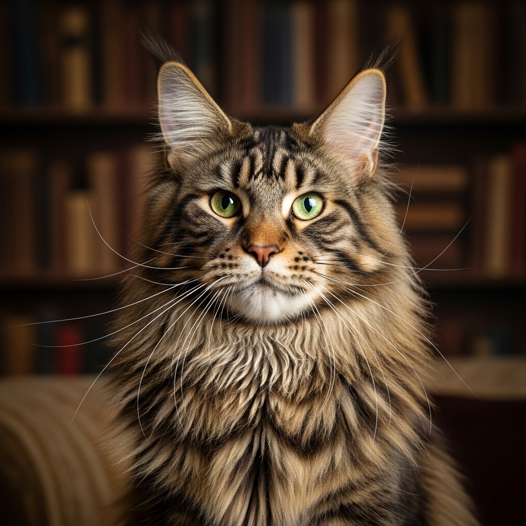Maine Coon cat with green eyes
